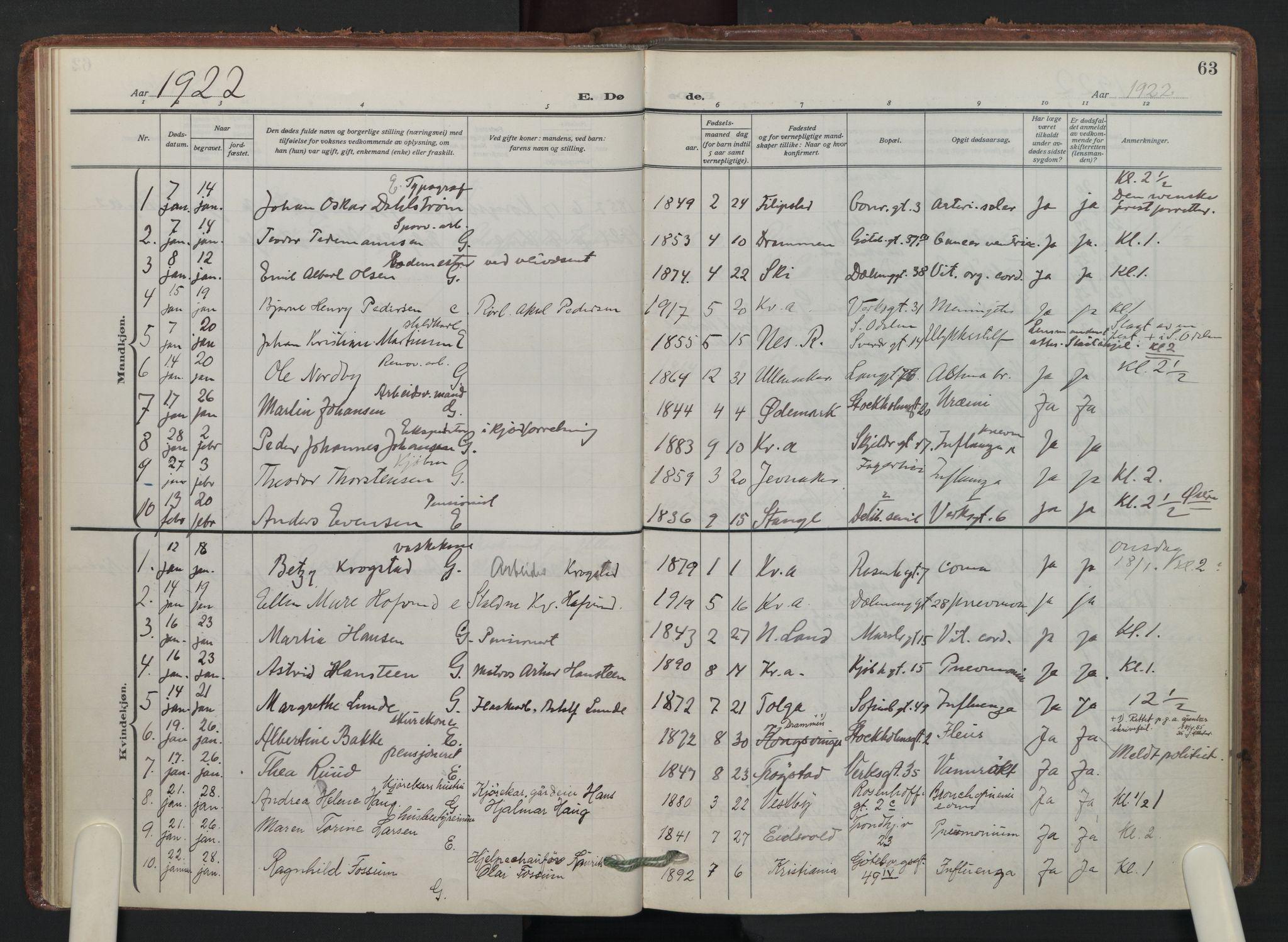 Petrus prestekontor Kirkebøker, AV/SAO-A-10872/F/Fa/L0014: Ministerialbok nr. I 14, 1916-1937, s. 63