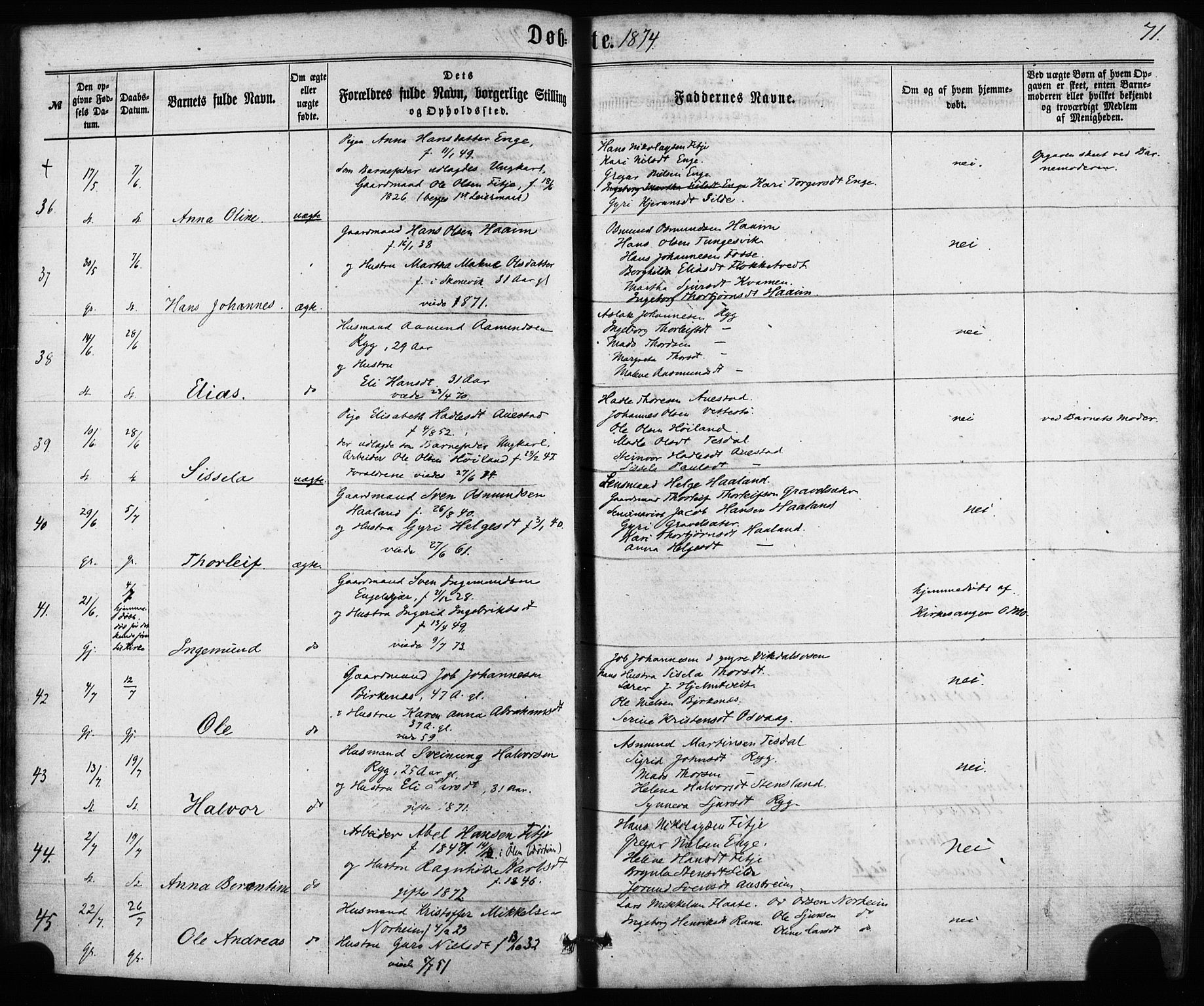 Etne sokneprestembete, AV/SAB-A-75001/H/Haa: Ministerialbok nr. A 9, 1862-1878, s. 71