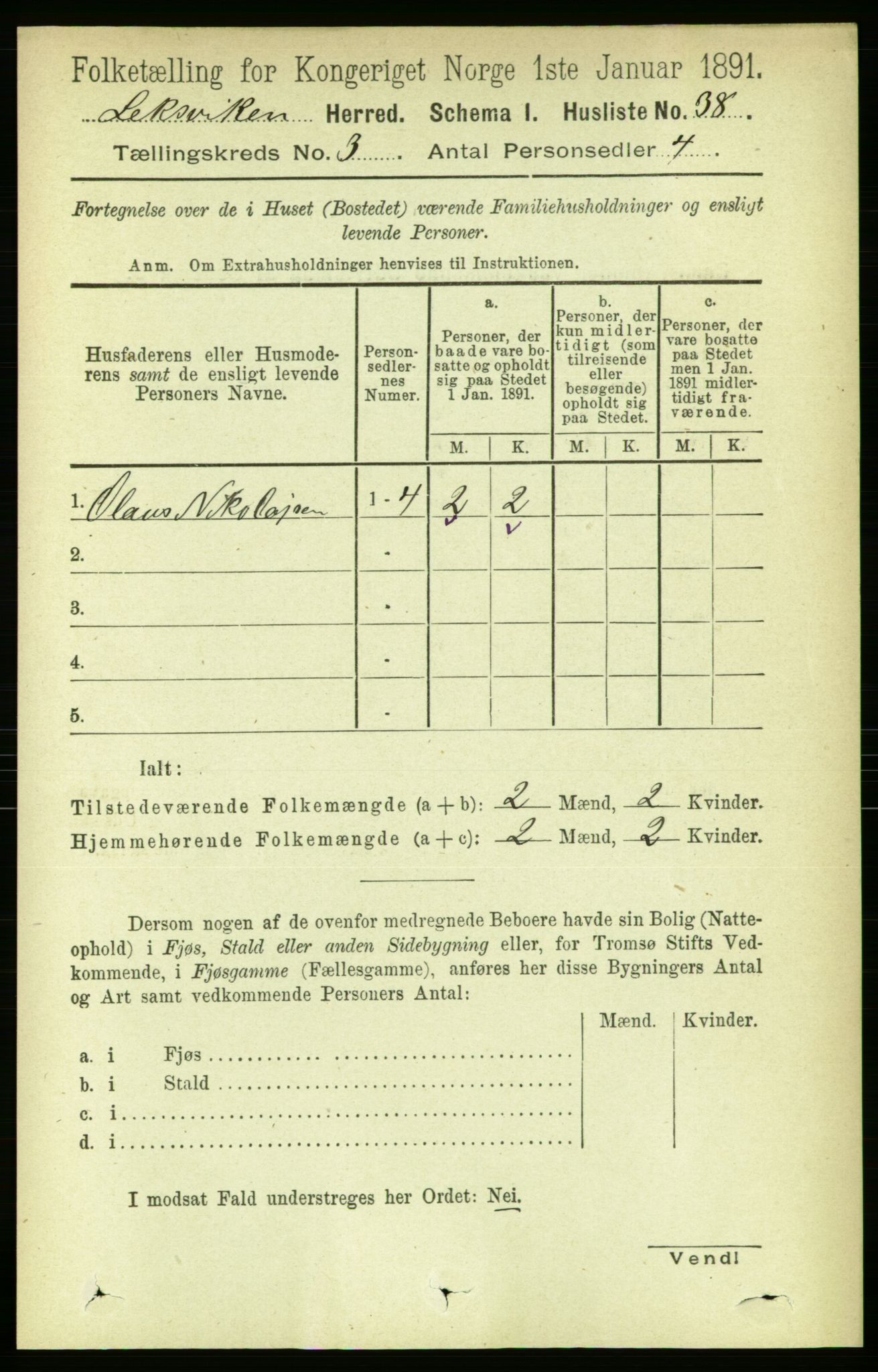 RA, Folketelling 1891 for 1718 Leksvik herred, 1891, s. 1129