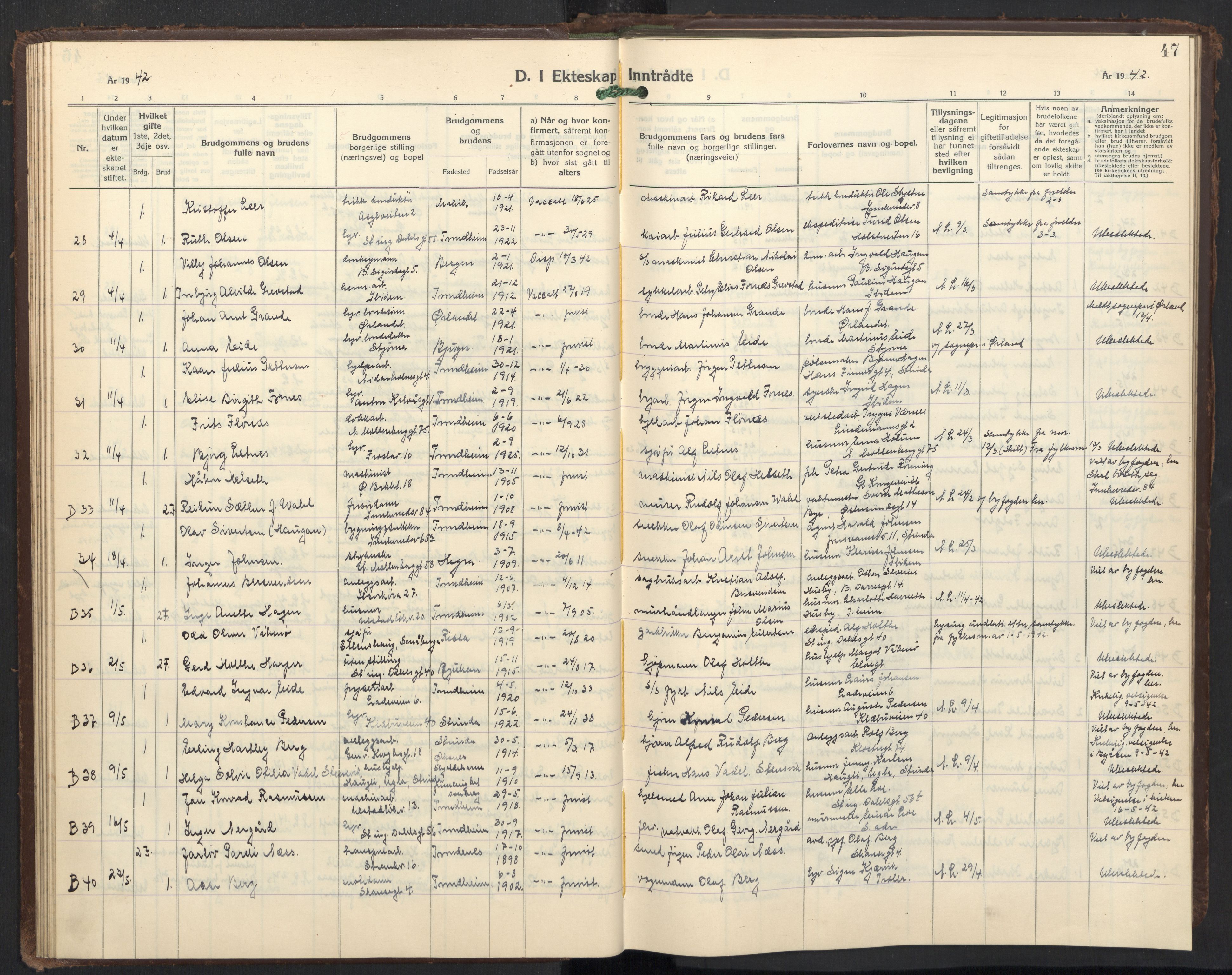 Ministerialprotokoller, klokkerbøker og fødselsregistre - Sør-Trøndelag, SAT/A-1456/605/L0263: Klokkerbok nr. 605C10, 1938-1949, s. 47