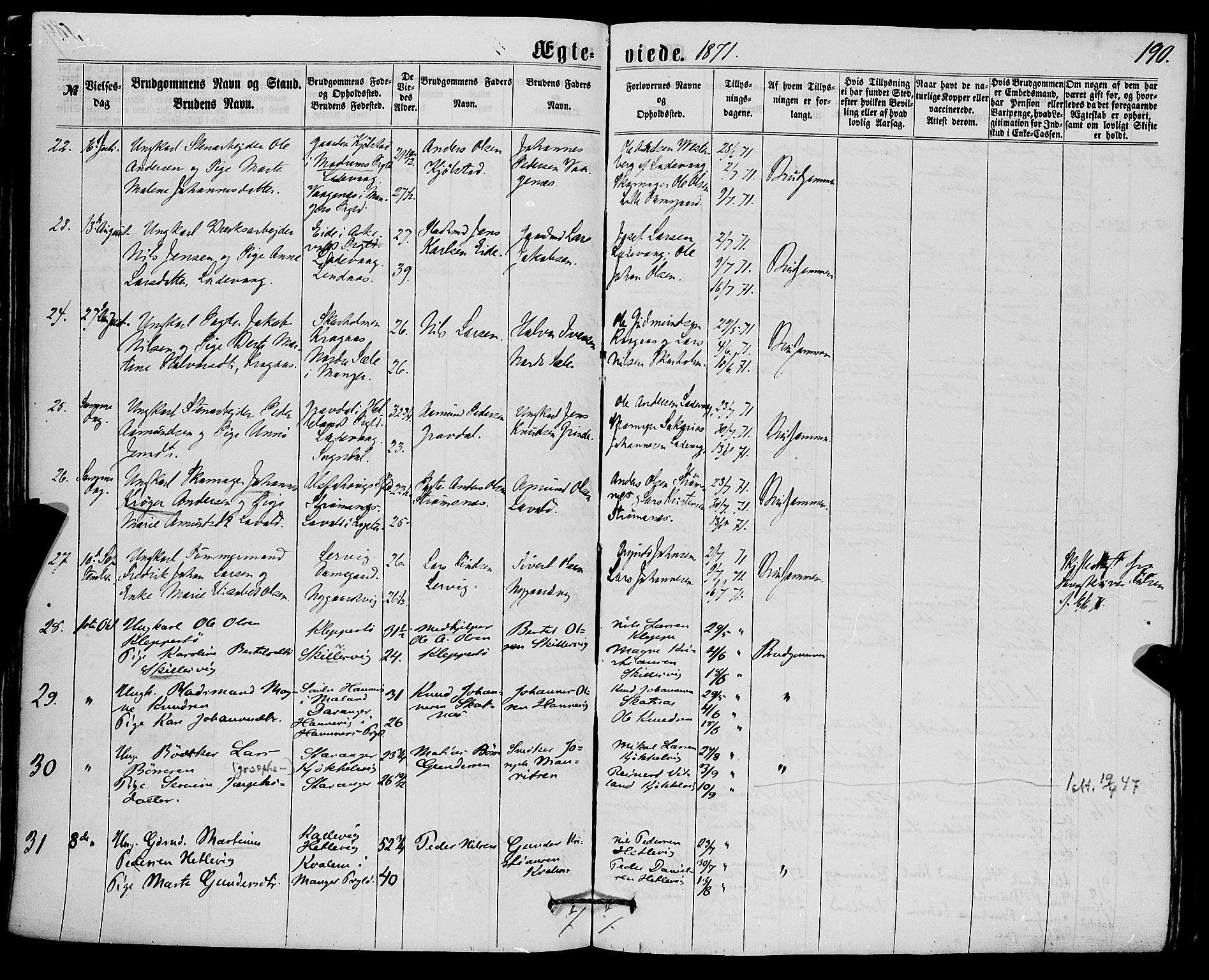 Askøy Sokneprestembete, AV/SAB-A-74101/H/Ha/Haa/Haaa/L0009: Ministerialbok nr. A 9, 1863-1877, s. 190