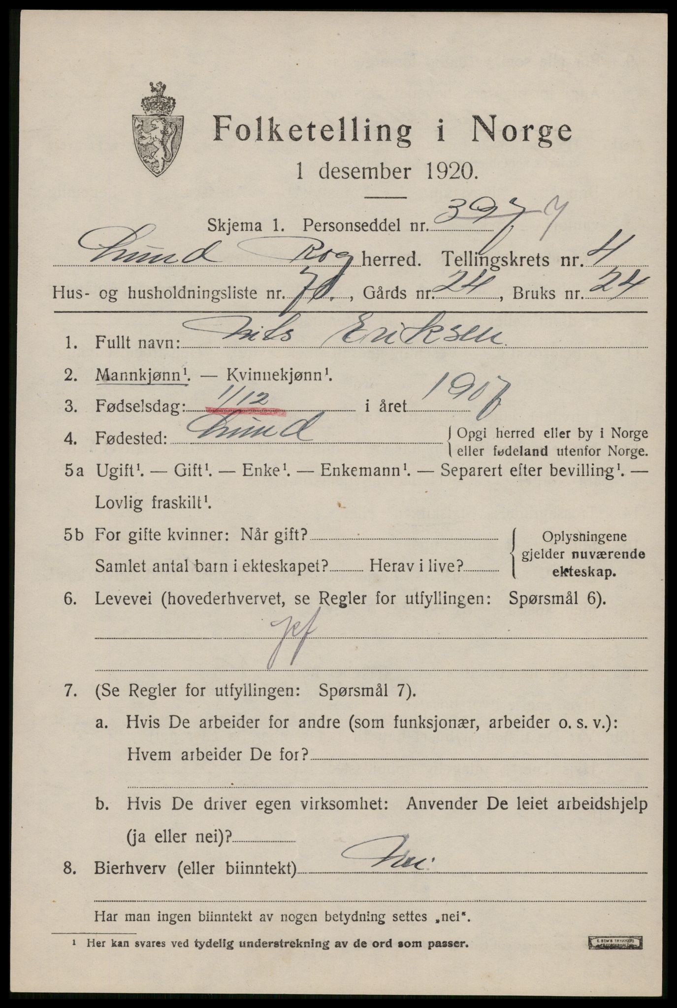 SAST, Folketelling 1920 for 1112 Lund herred, 1920, s. 2916