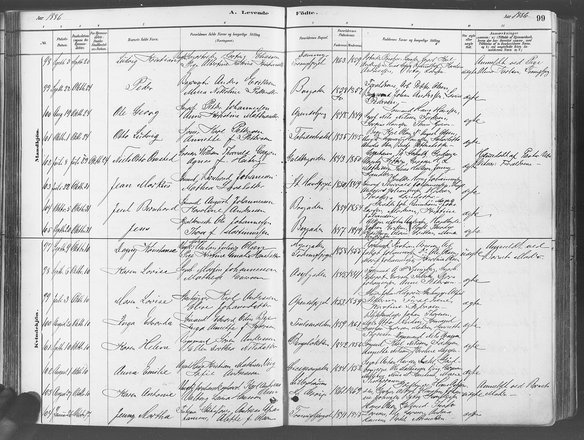 Fredrikstad domkirkes prestekontor Kirkebøker, AV/SAO-A-10906/G/Ga/L0003: Klokkerbok nr. 3, 1880-1900, s. 99