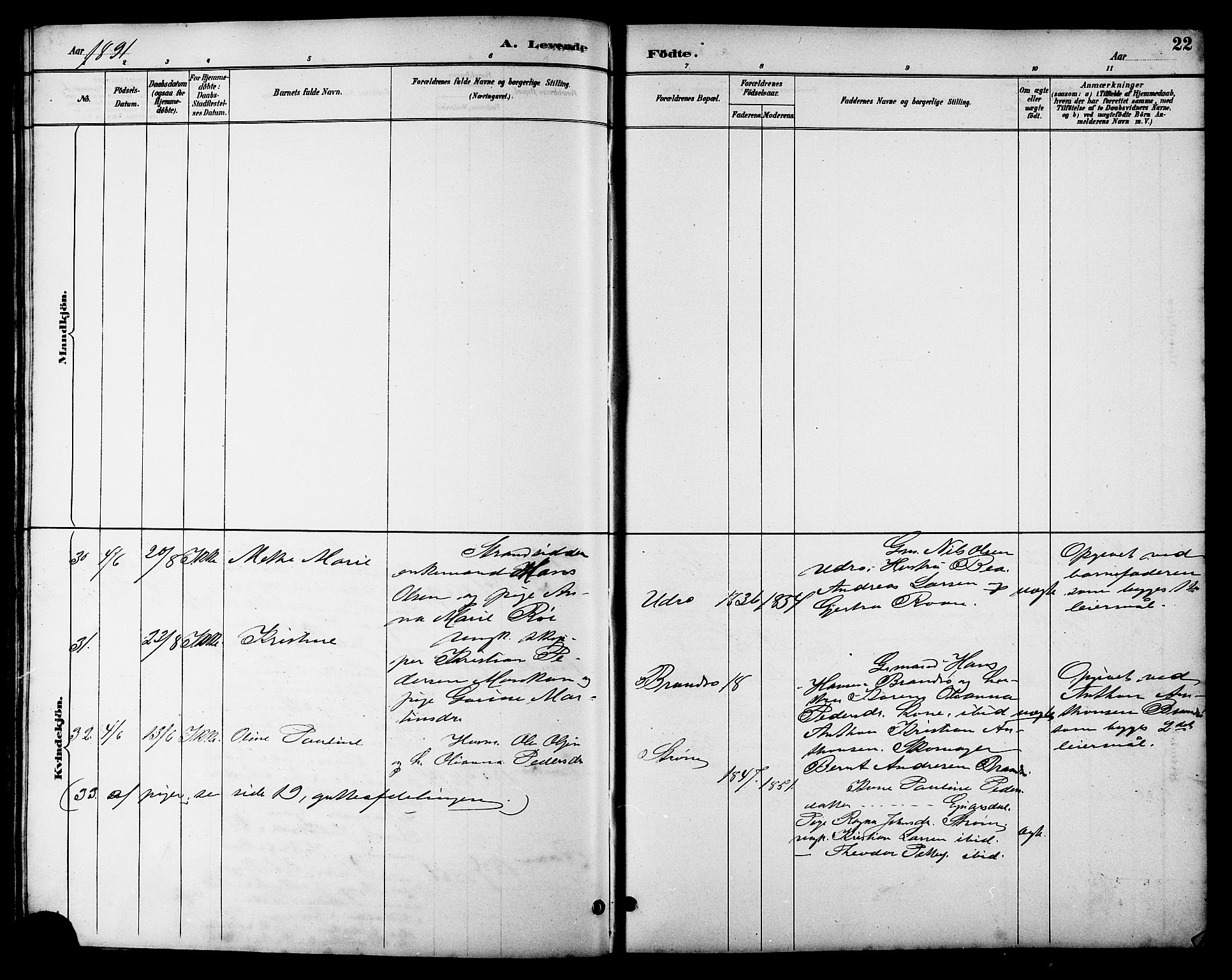 Ministerialprotokoller, klokkerbøker og fødselsregistre - Sør-Trøndelag, AV/SAT-A-1456/657/L0716: Klokkerbok nr. 657C03, 1889-1904, s. 22