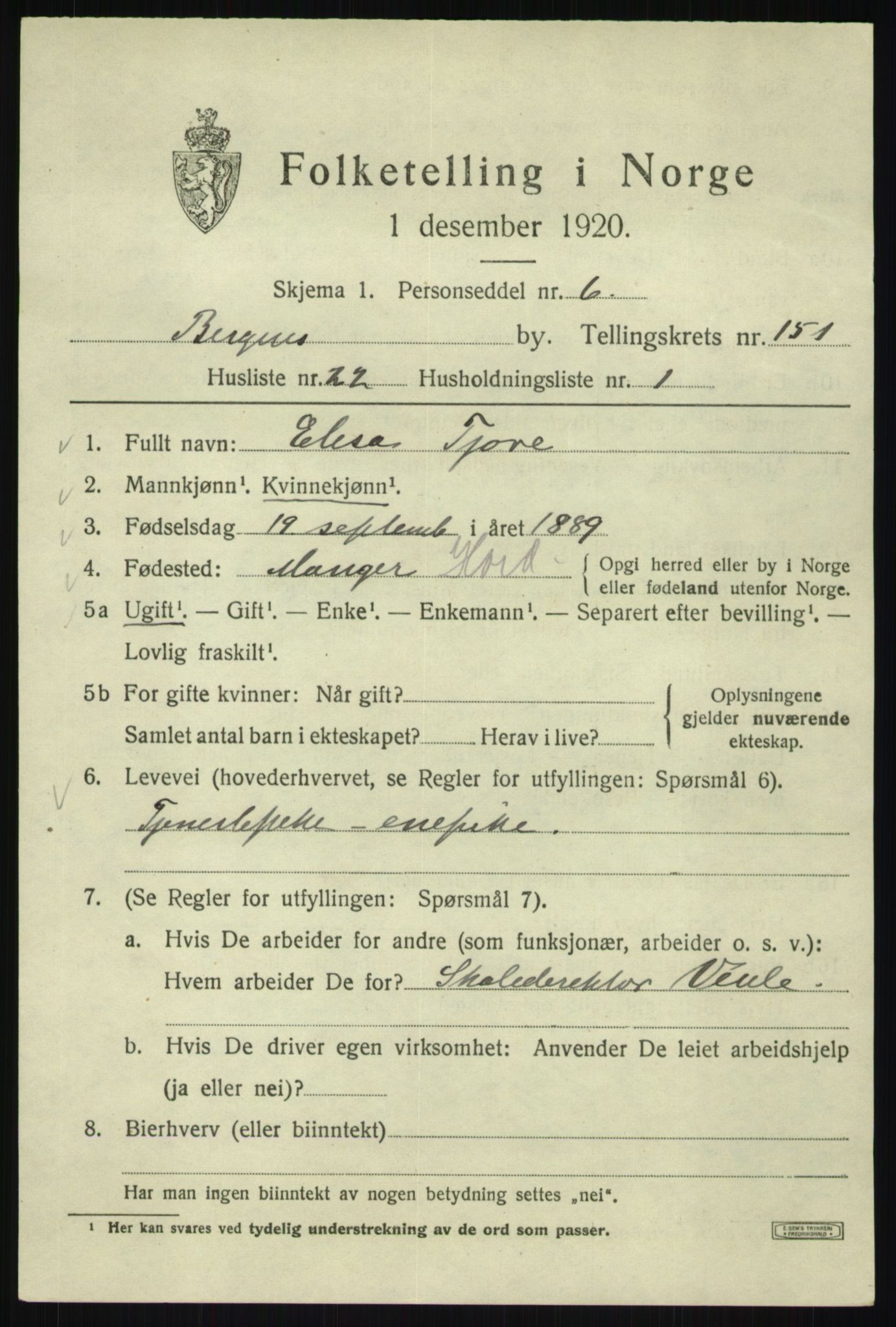SAB, Folketelling 1920 for 1301 Bergen kjøpstad, 1920, s. 246884