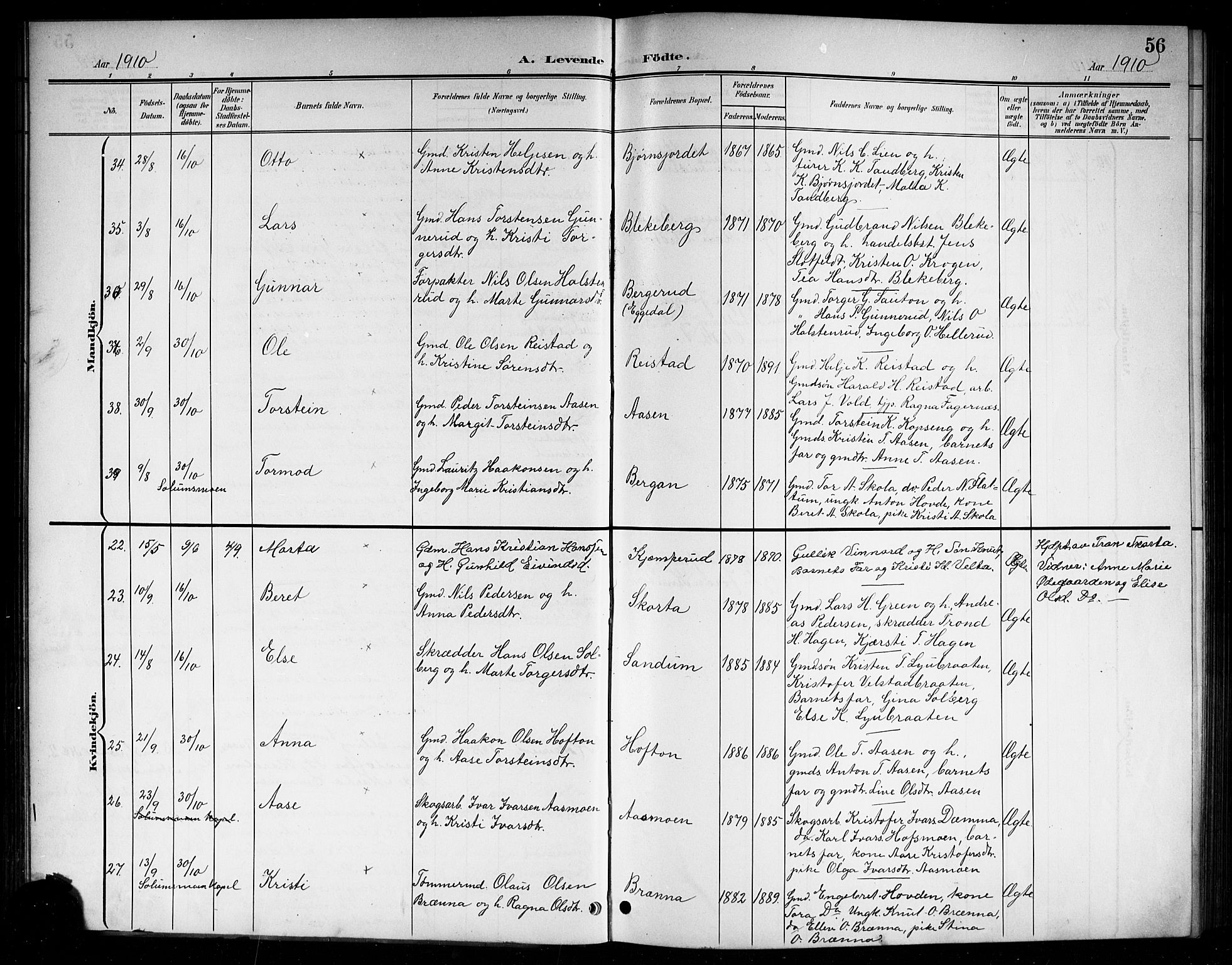 Sigdal kirkebøker, AV/SAKO-A-245/G/Ga/L0006: Klokkerbok nr. I 6, 1901-1916, s. 56
