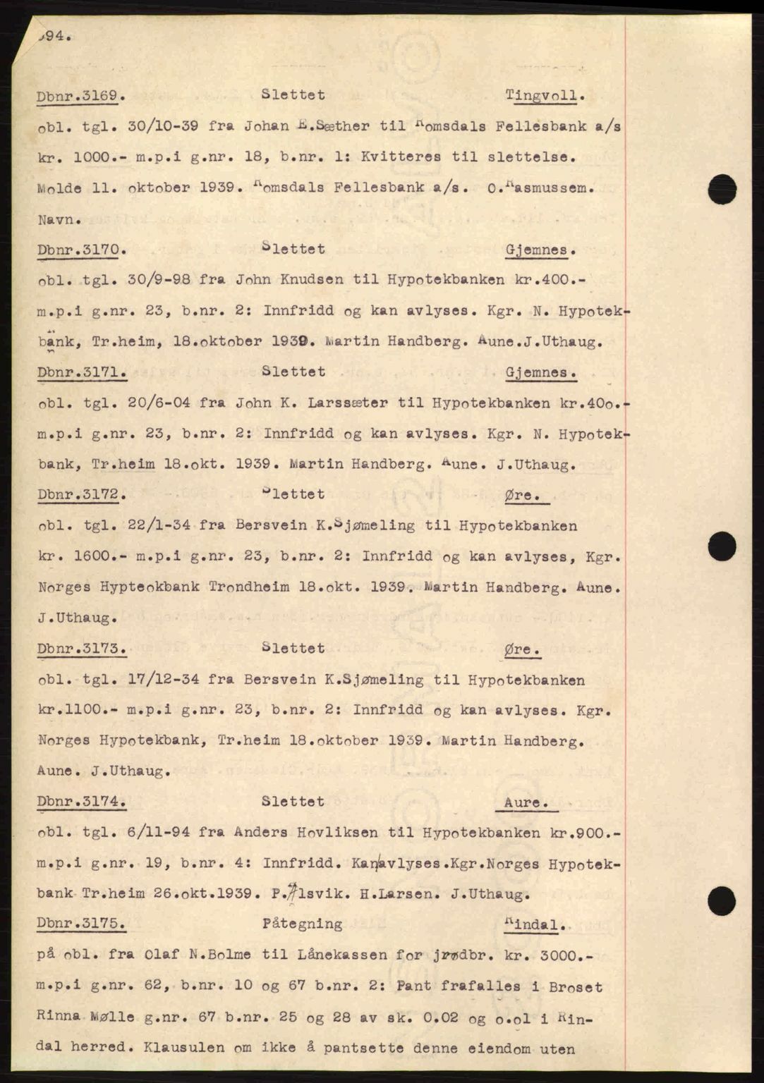 Nordmøre sorenskriveri, SAT/A-4132/1/2/2Ca: Pantebok nr. C80, 1936-1939, Dagboknr: 3169/1939