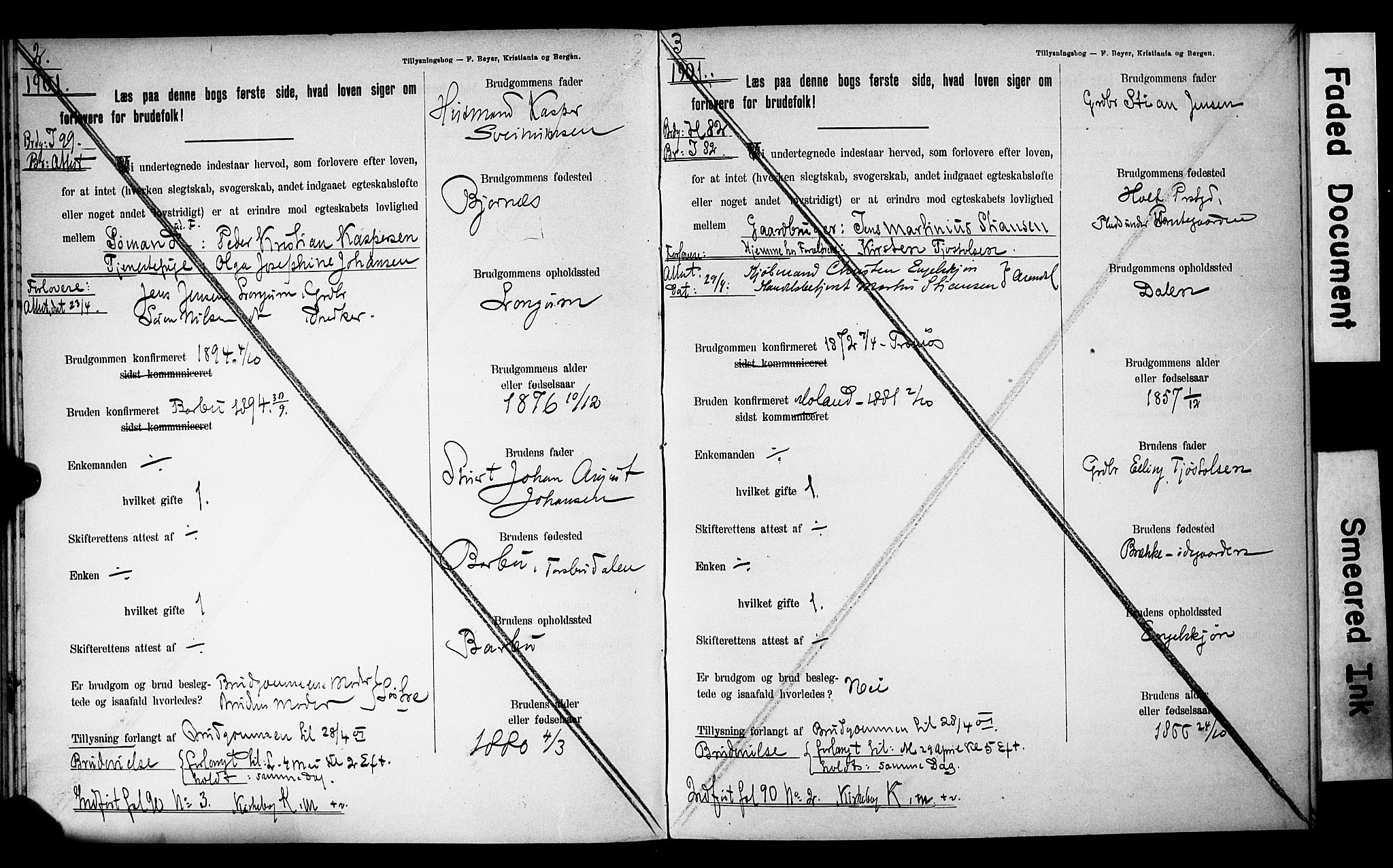 Austre Moland sokneprestkontor, SAK/1111-0001/F/Fe/L0001: Lysningsprotokoll nr. A VI 10, 1895-1902