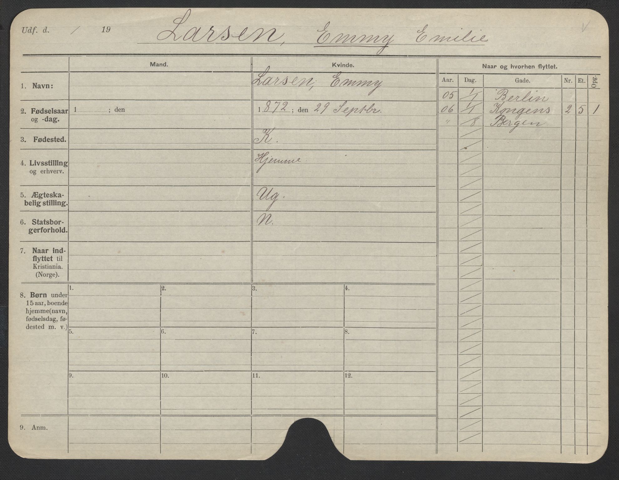 Oslo folkeregister, Registerkort, AV/SAO-A-11715/F/Fa/Fac/L0019: Kvinner, 1906-1914, s. 878a