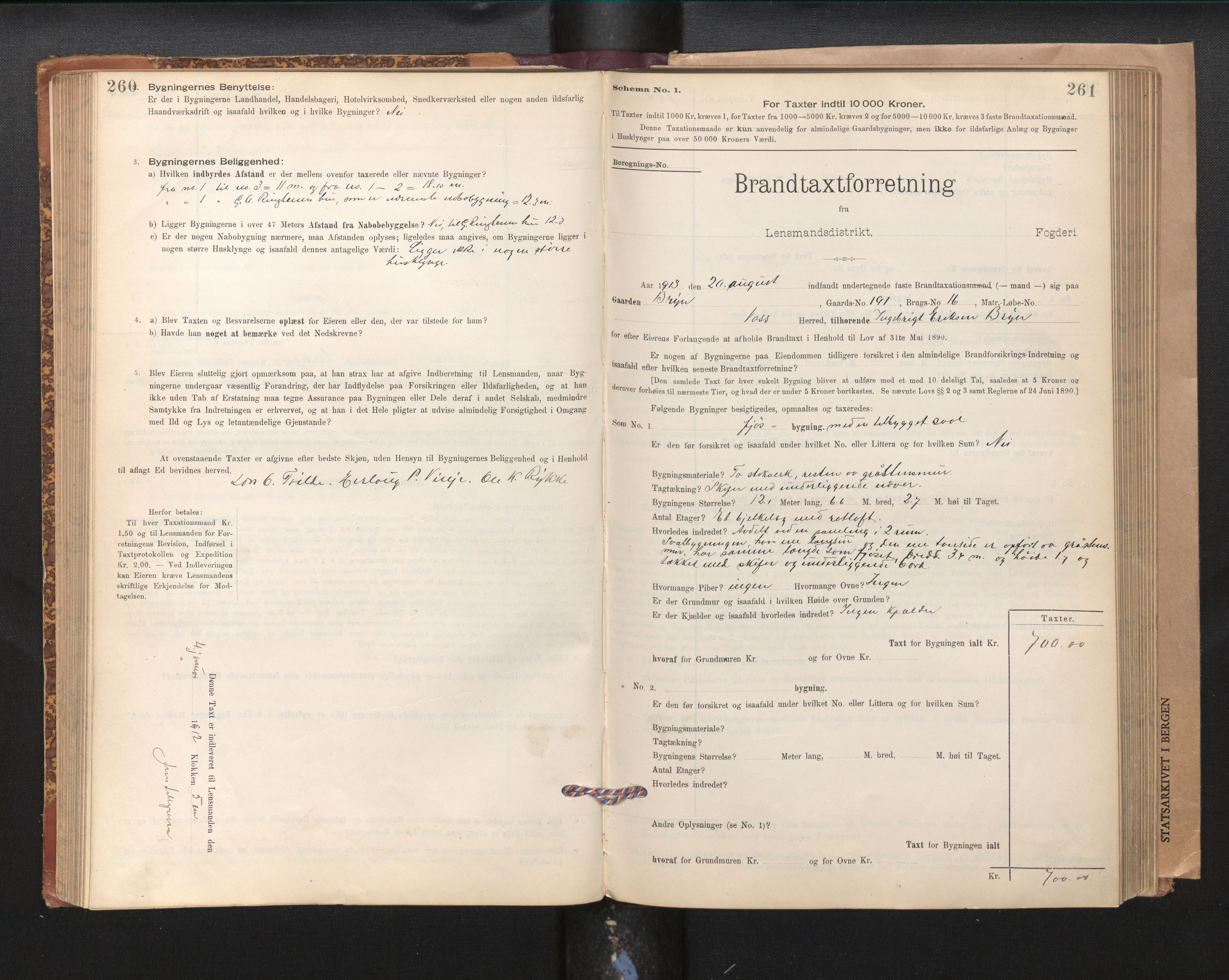 Lensmannen i Voss, SAB/A-35801/0012/L0008: Branntakstprotokoll, skjematakst, 1895-1945, s. 260-261