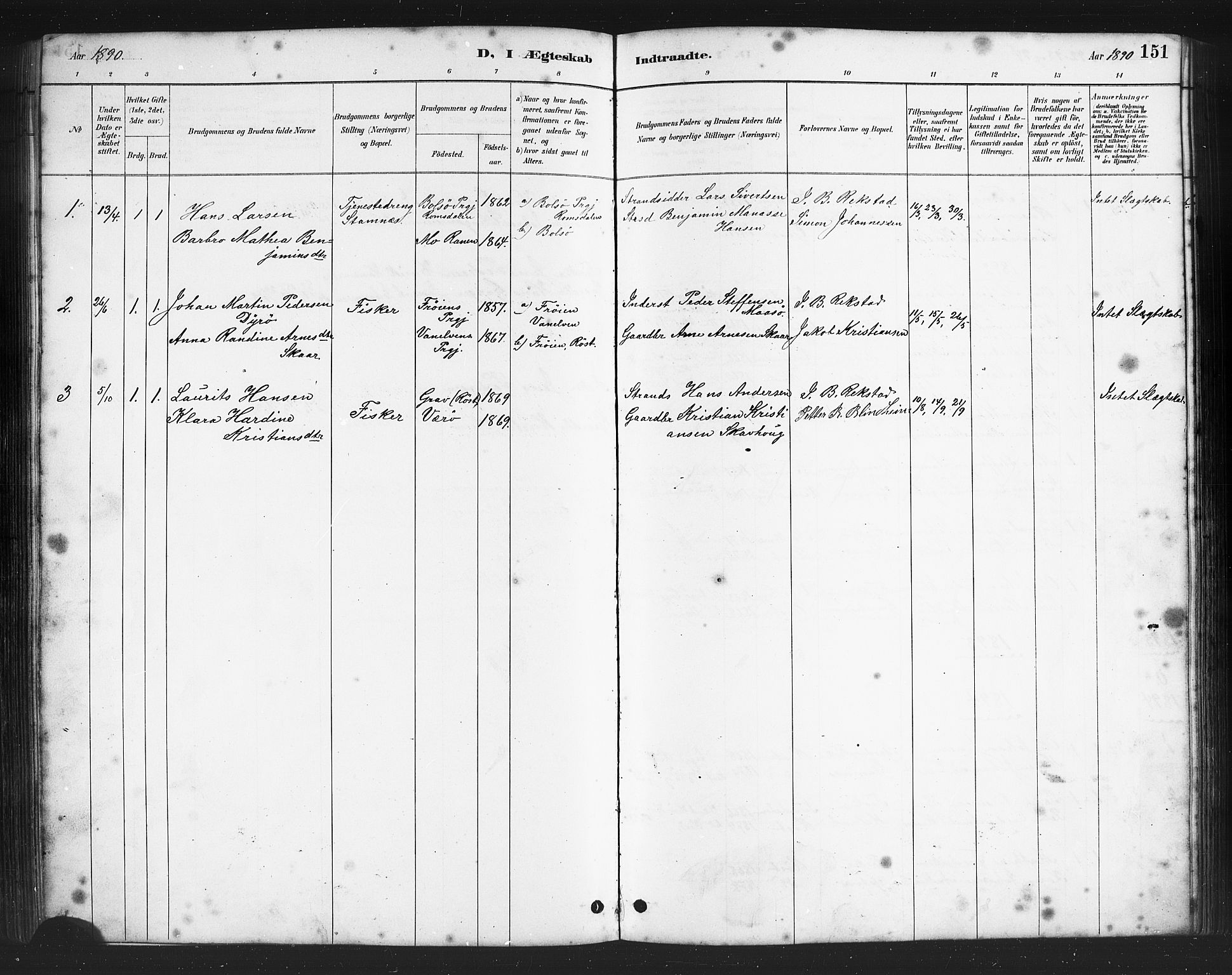 Ministerialprotokoller, klokkerbøker og fødselsregistre - Nordland, AV/SAT-A-1459/808/L0131: Klokkerbok nr. 808C02, 1879-1919, s. 151