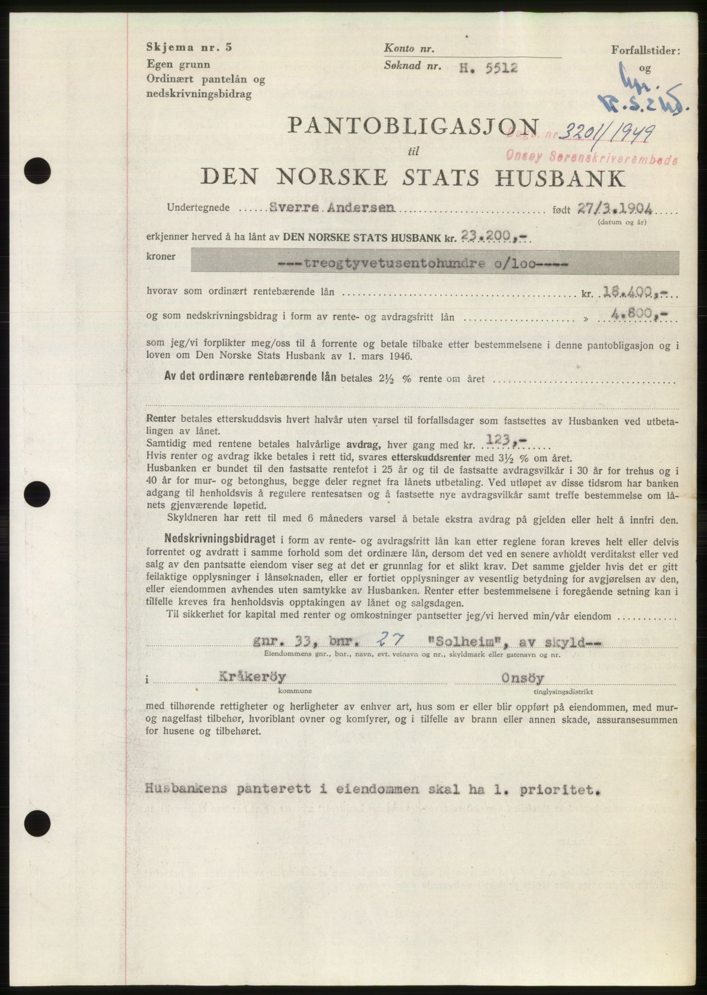 Onsøy sorenskriveri, SAO/A-10474/G/Ga/Gac/L0009: Pantebok nr. B 13-9, 1949-1950, Dagboknr: 3201/1949