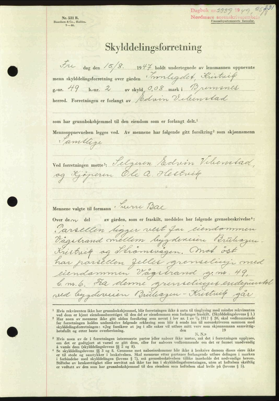 Nordmøre sorenskriveri, SAT/A-4132/1/2/2Ca: Pantebok nr. A112, 1949-1949, Dagboknr: 2339/1949