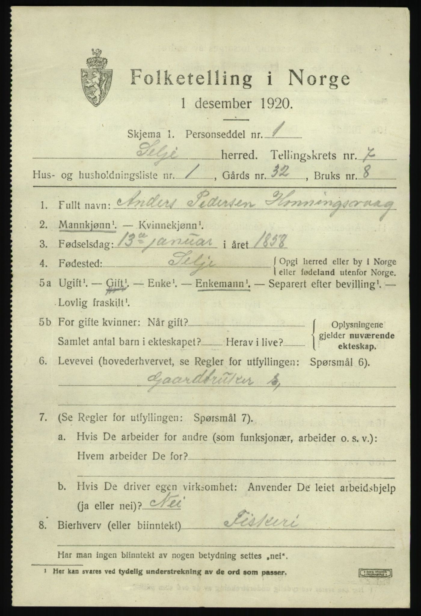 SAB, Folketelling 1920 for 1441 Selje herred, 1920, s. 3593