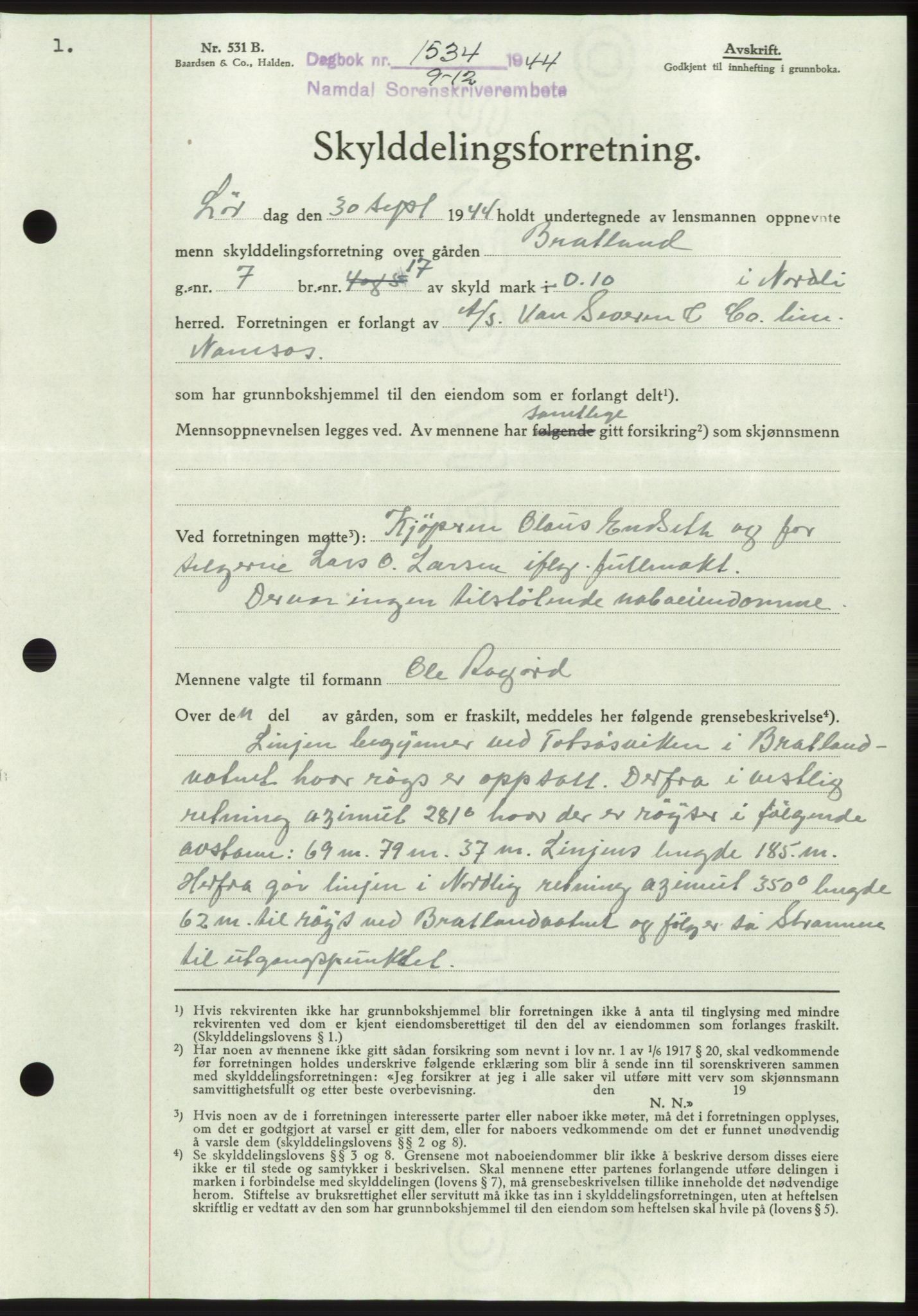 Namdal sorenskriveri, SAT/A-4133/1/2/2C: Pantebok nr. -, 1944-1945, Dagboknr: 1534/1944