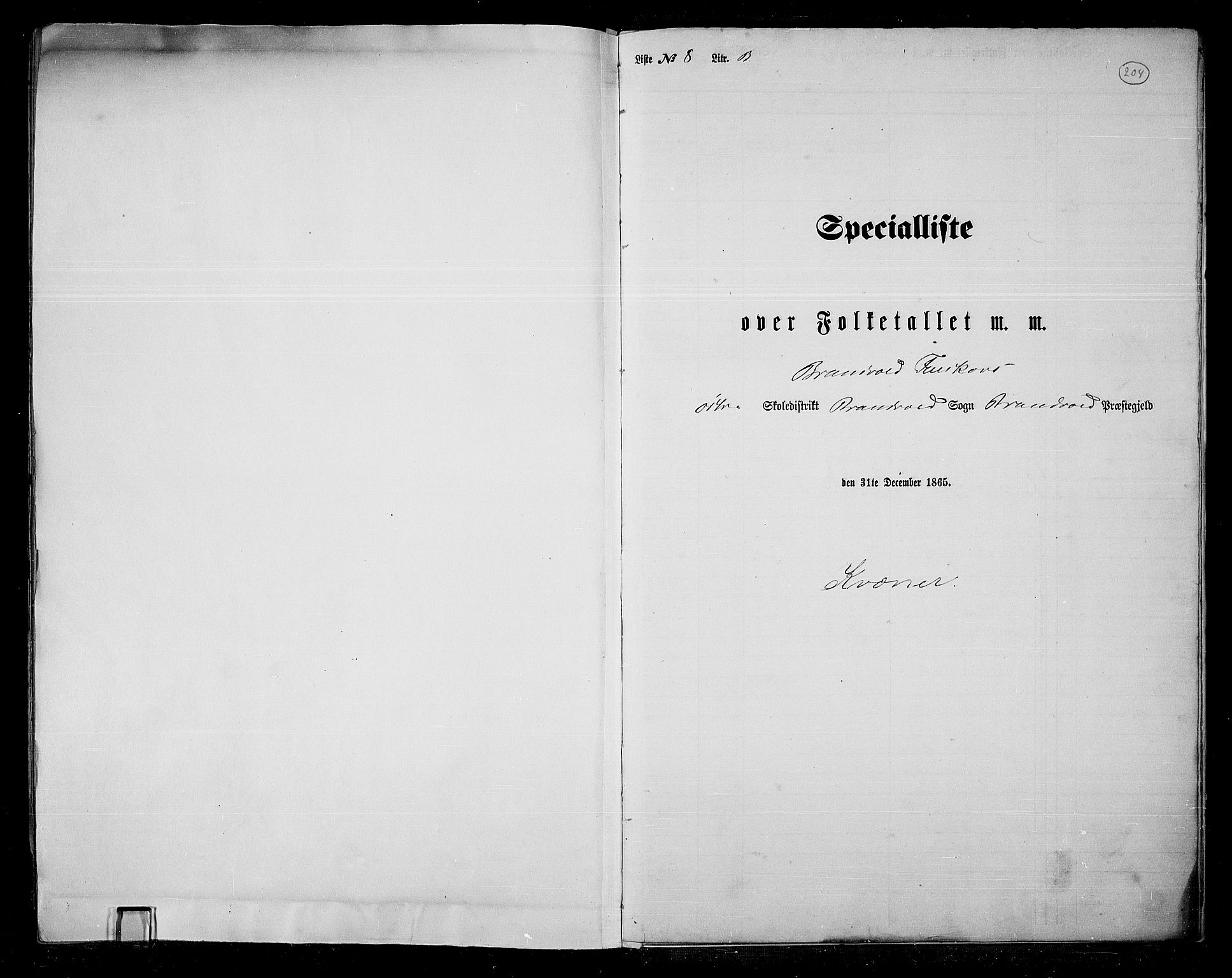 RA, Folketelling 1865 for 0422P Brandval prestegjeld, 1865, s. 172