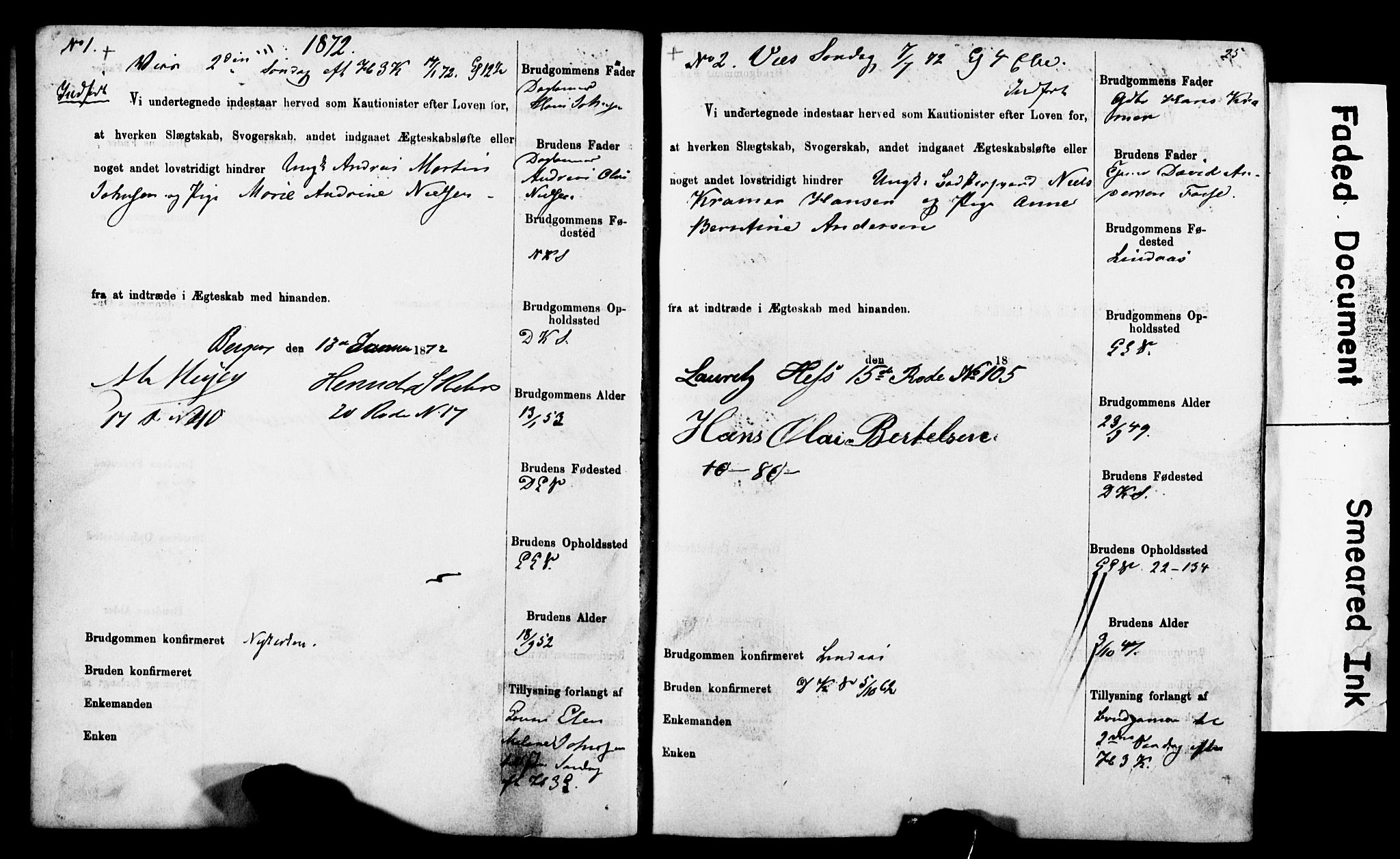 Korskirken sokneprestembete, SAB/A-76101: Forlovererklæringer nr. II.5.4, 1871-1878, s. 25
