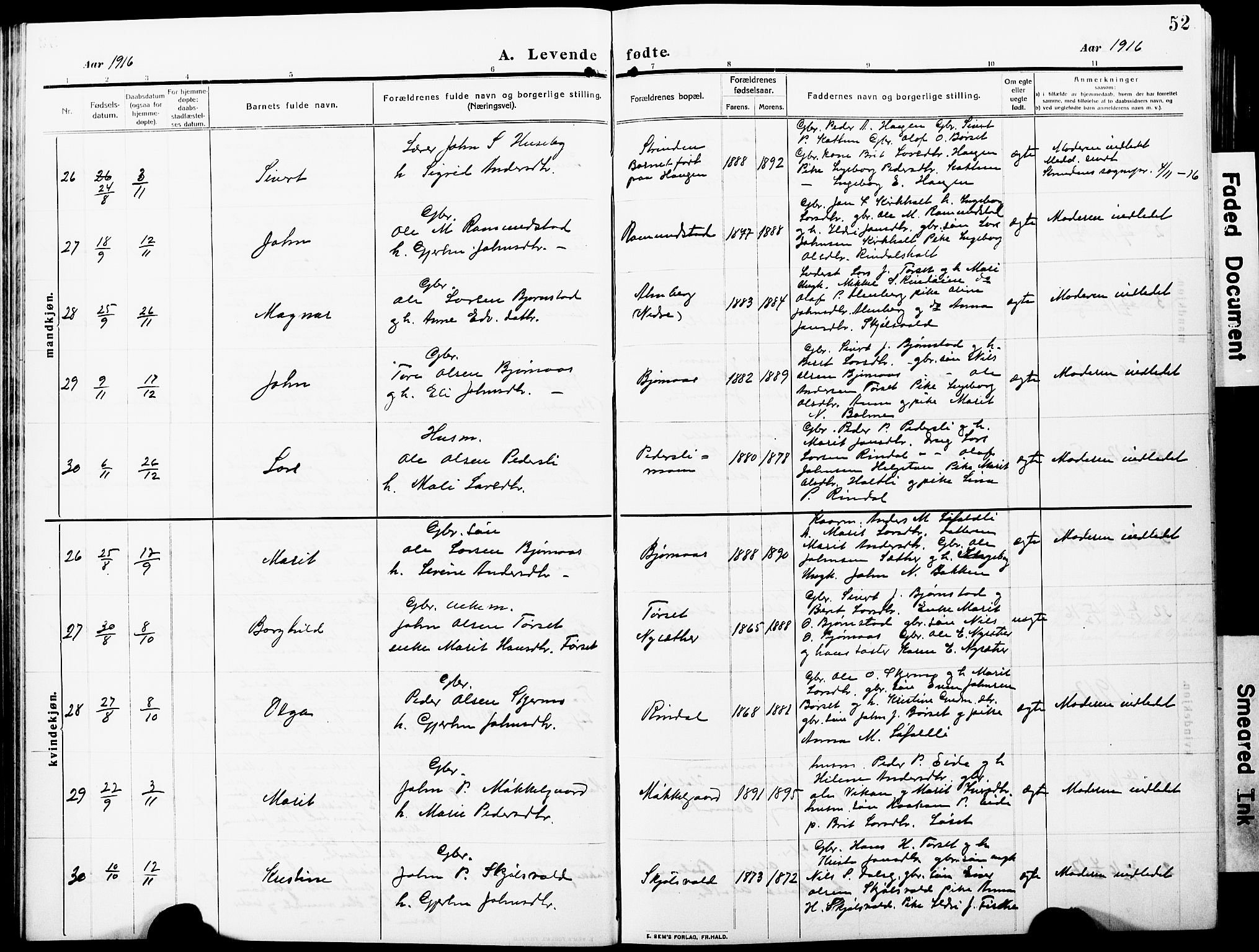 Ministerialprotokoller, klokkerbøker og fødselsregistre - Møre og Romsdal, AV/SAT-A-1454/598/L1079: Klokkerbok nr. 598C04, 1909-1927, s. 52