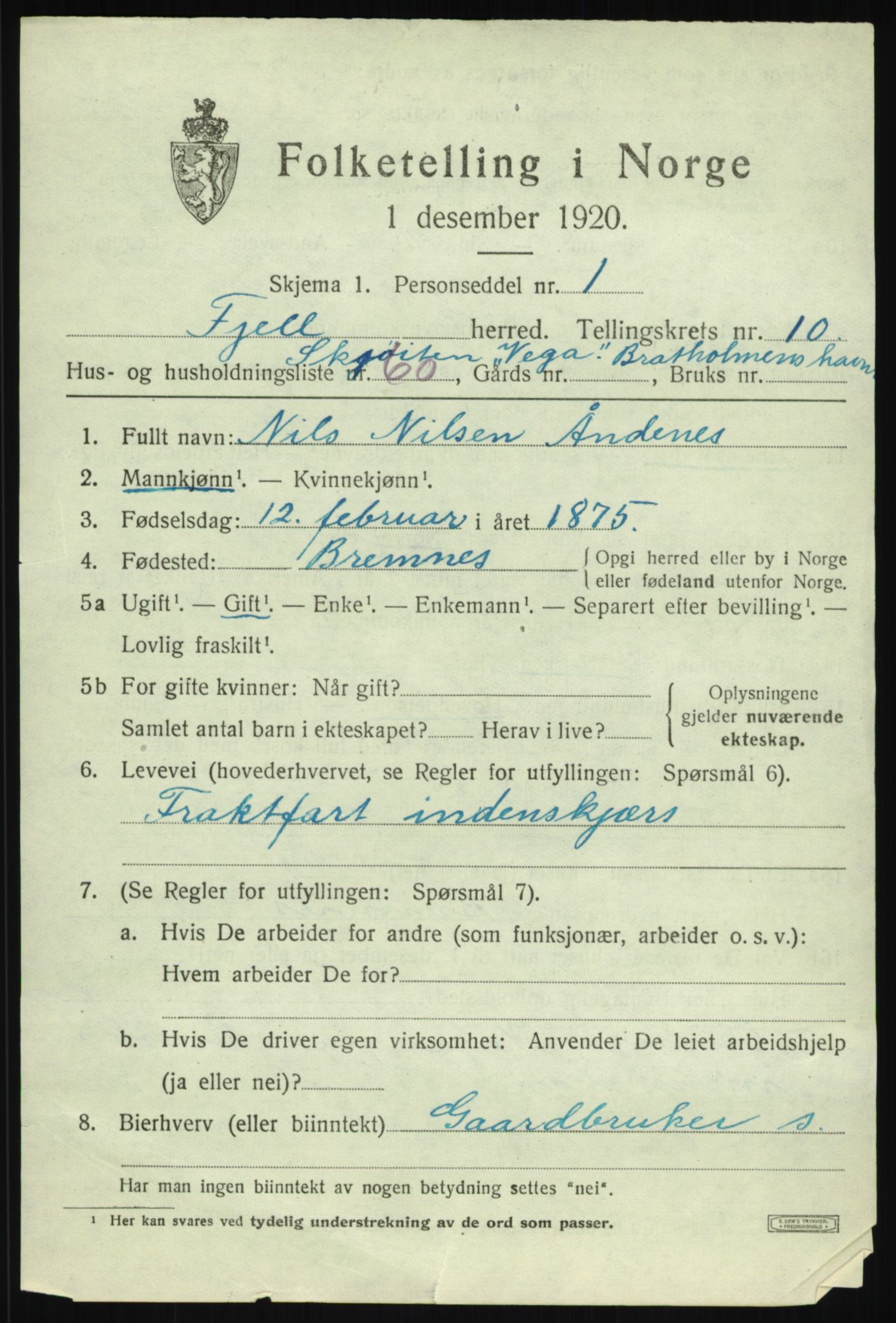 SAB, Folketelling 1920 for 1246 Fjell herred, 1920, s. 9832