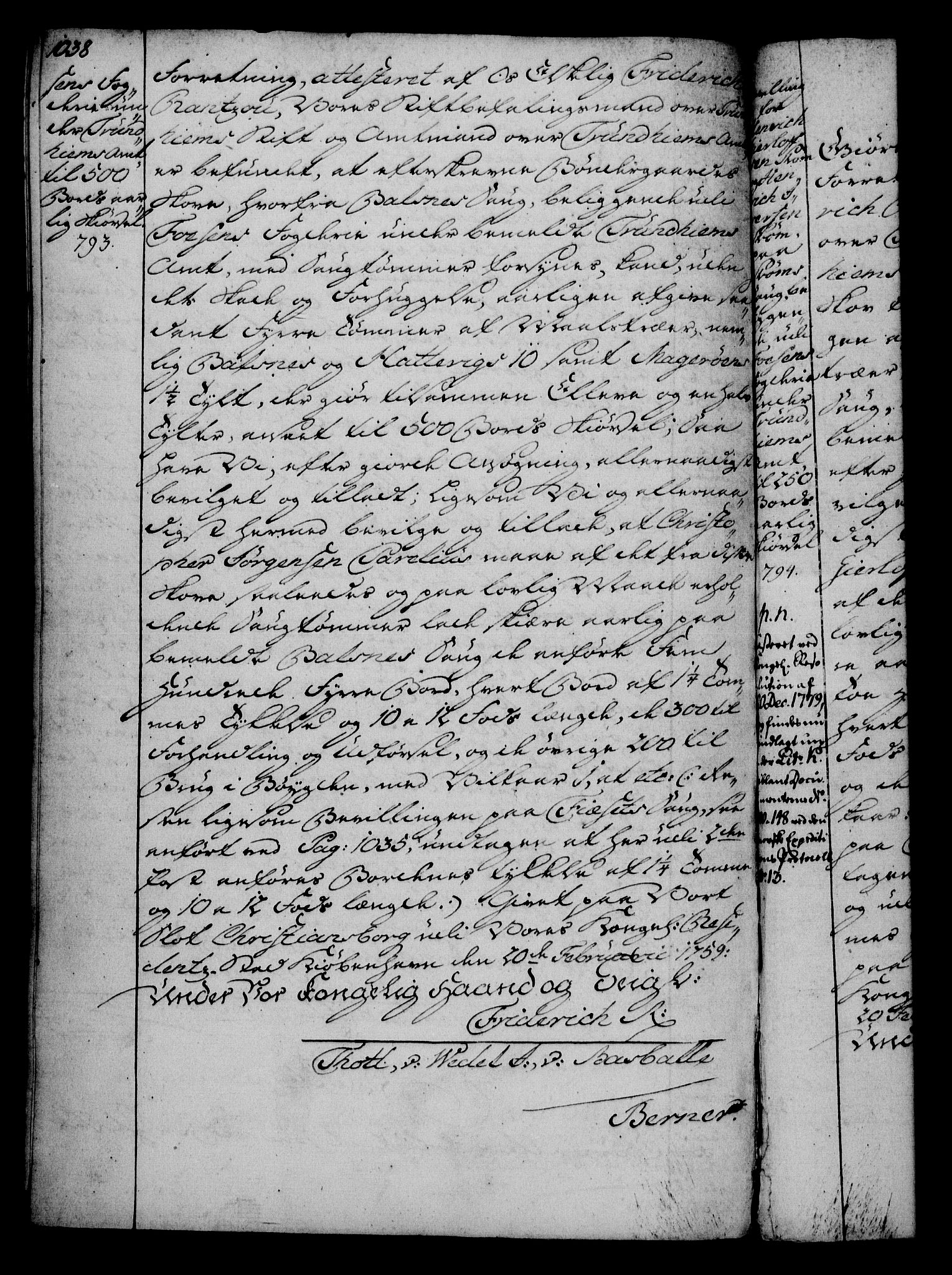 Rentekammeret, Kammerkanselliet, AV/RA-EA-3111/G/Gg/Gga/L0006: Norsk ekspedisjonsprotokoll med register (merket RK 53.6), 1749-1759, s. 1038