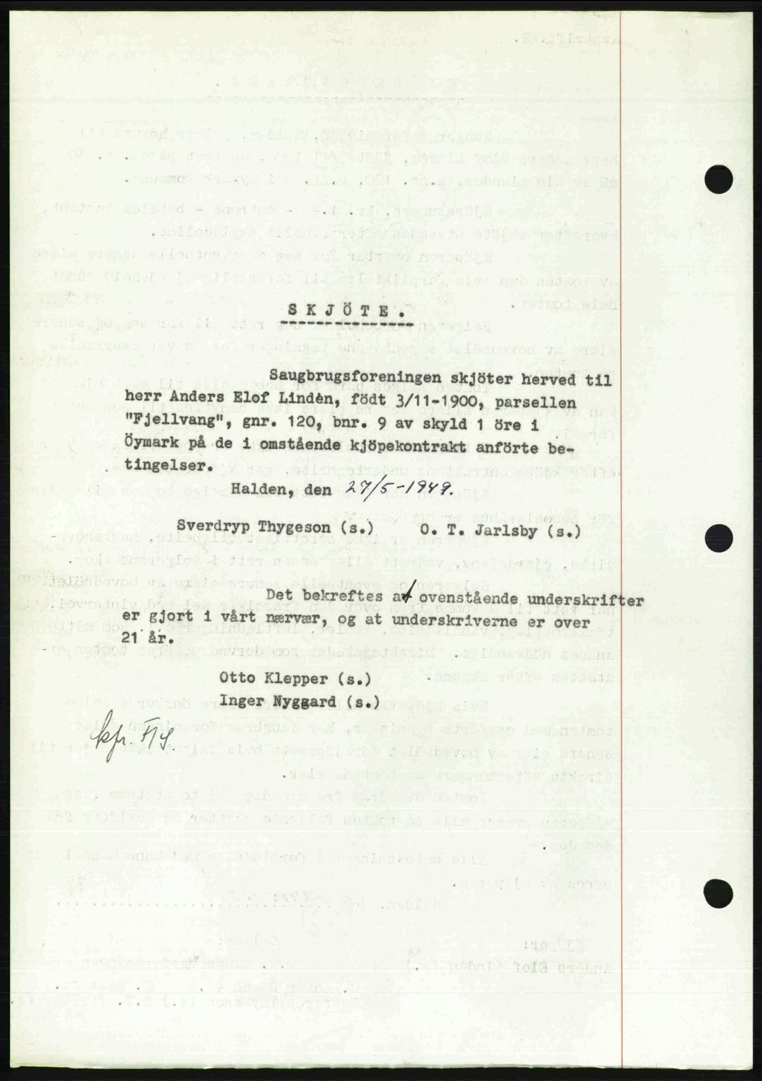 Idd og Marker sorenskriveri, AV/SAO-A-10283/G/Gb/Gbb/L0012: Pantebok nr. A12, 1949-1949, Dagboknr: 907/1949