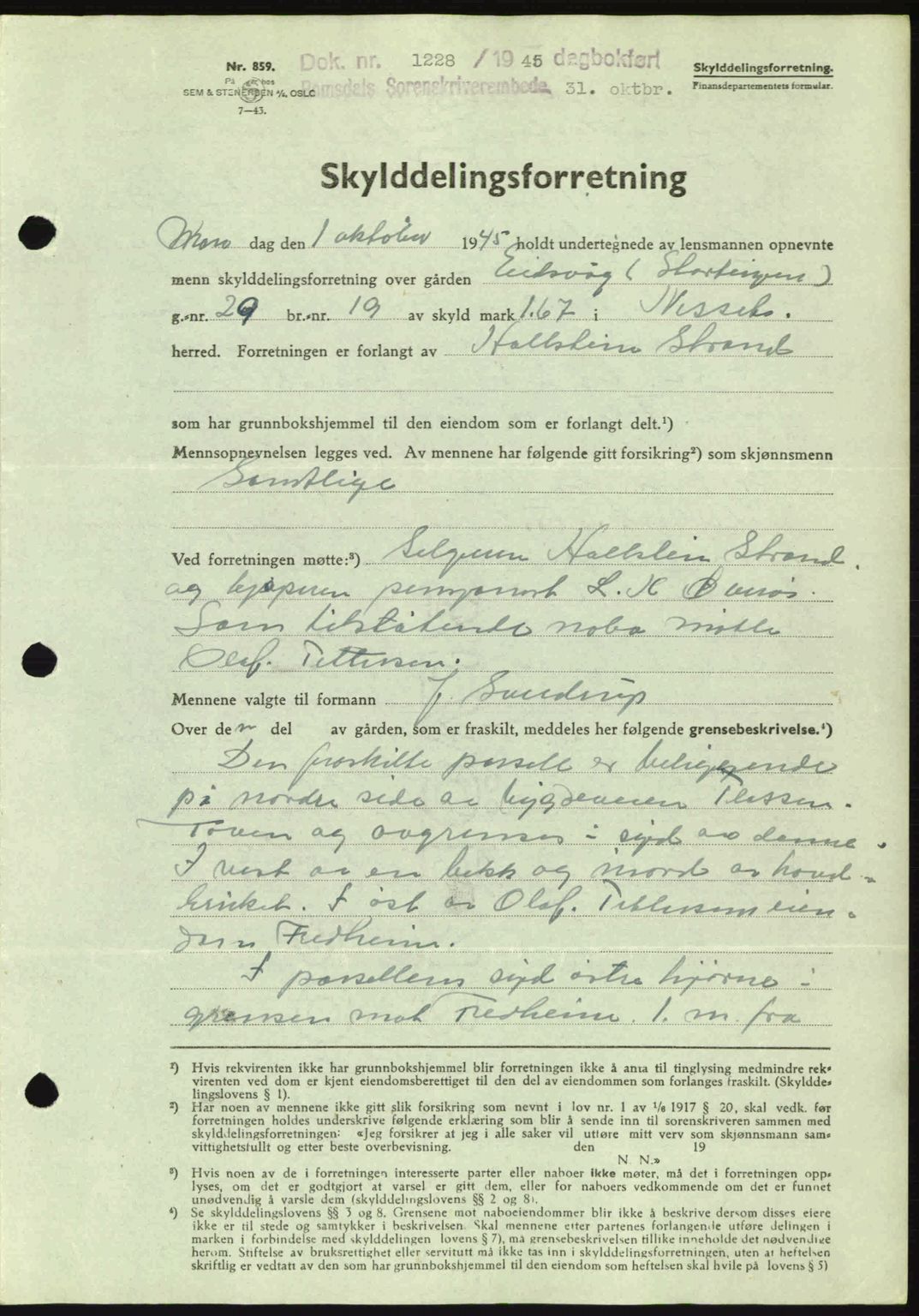 Romsdal sorenskriveri, SAT/A-4149/1/2/2C: Pantebok nr. A18, 1945-1945, Dagboknr: 1228/1945