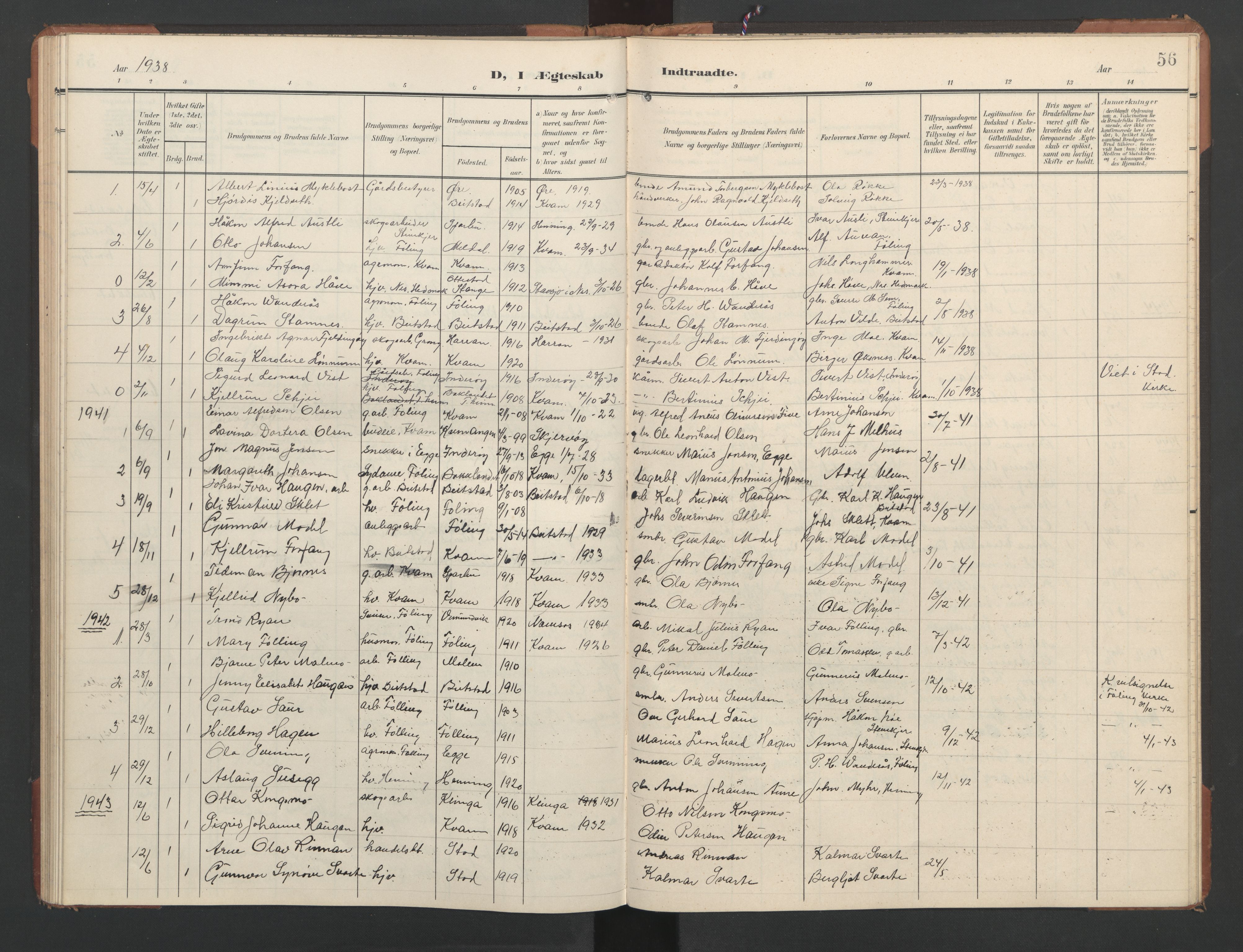 Ministerialprotokoller, klokkerbøker og fødselsregistre - Nord-Trøndelag, AV/SAT-A-1458/748/L0465: Klokkerbok nr. 748C01, 1908-1960, s. 56