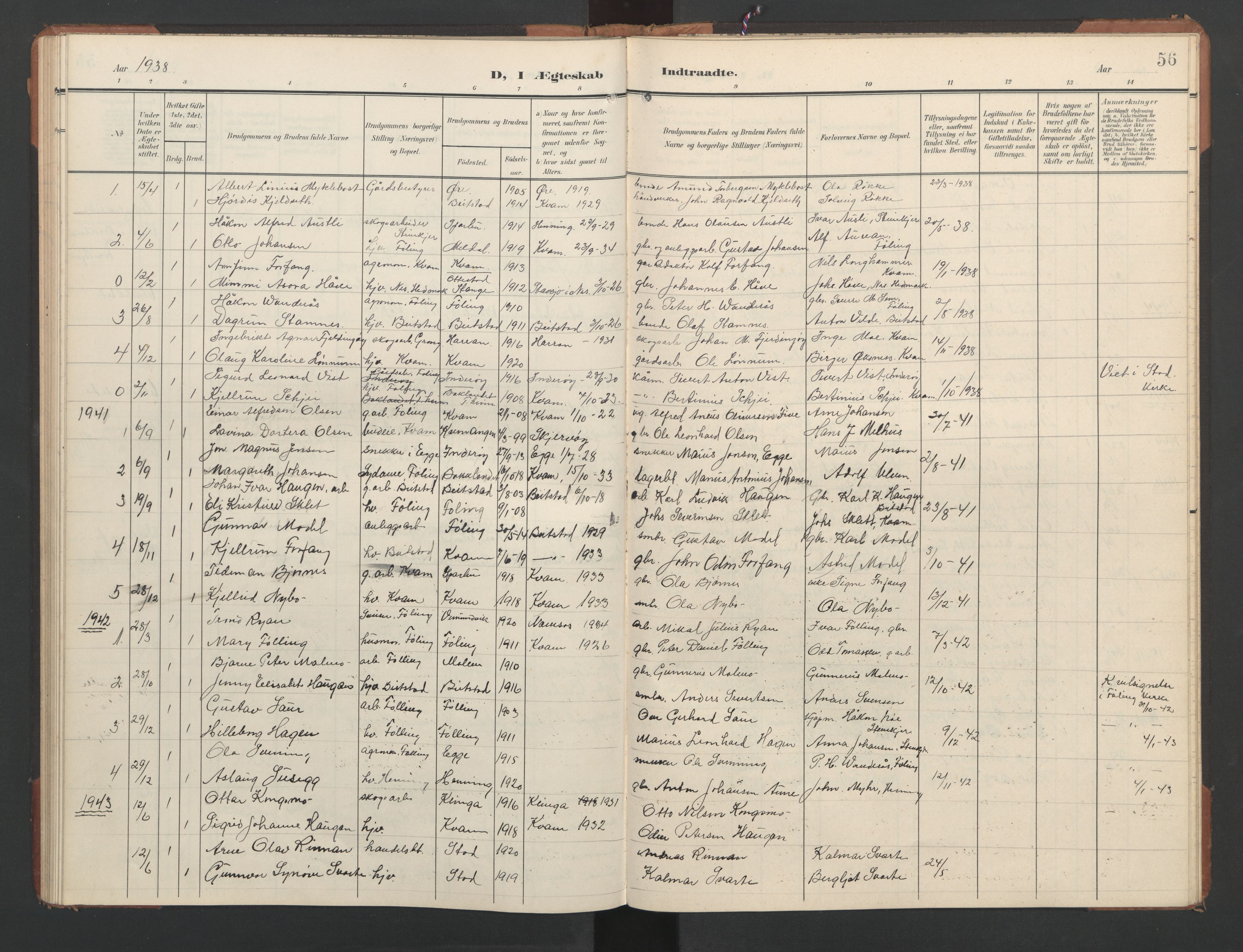 Ministerialprotokoller, klokkerbøker og fødselsregistre - Nord-Trøndelag, SAT/A-1458/748/L0465: Klokkerbok nr. 748C01, 1908-1960, s. 56