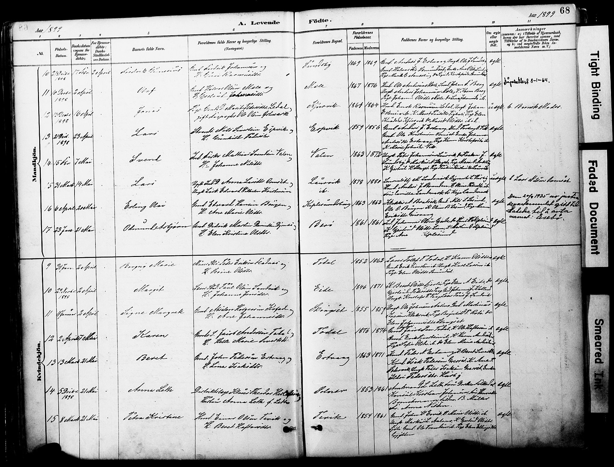 Ministerialprotokoller, klokkerbøker og fødselsregistre - Møre og Romsdal, AV/SAT-A-1454/578/L0907: Ministerialbok nr. 578A06, 1887-1904, s. 68