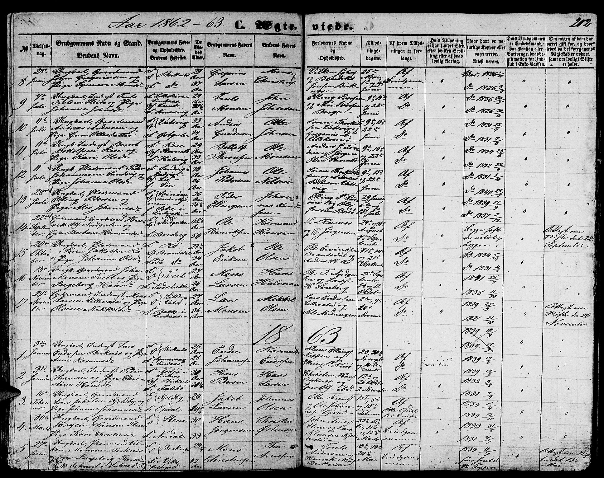 Gulen sokneprestembete, AV/SAB-A-80201/H/Hab/Habb/L0001: Klokkerbok nr. B 1, 1854-1866, s. 202