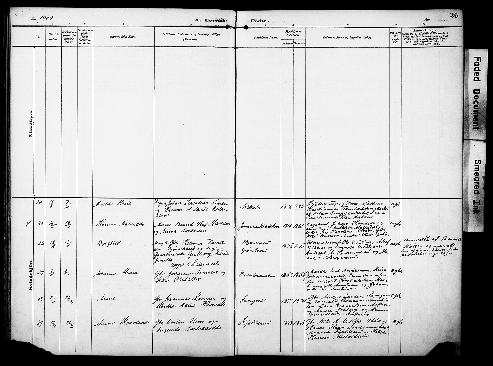 Vestre Toten prestekontor, SAH/PREST-108/H/Ha/Haa/L0012: Ministerialbok nr. 12, 1890-1906, s. 36