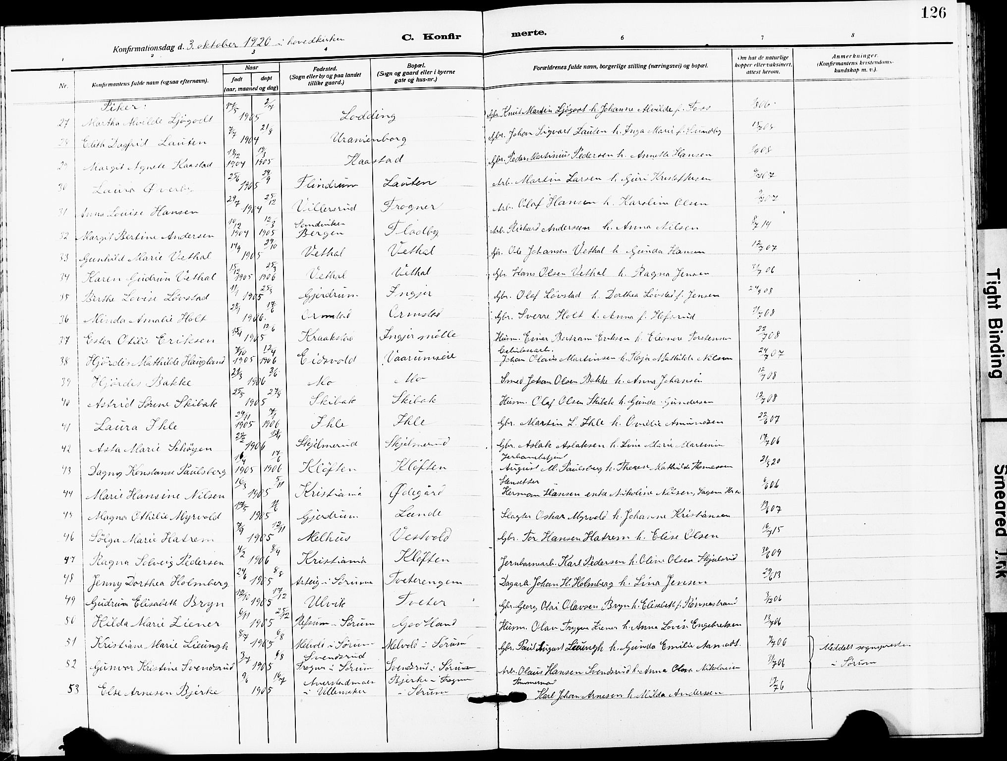 Ullensaker prestekontor Kirkebøker, AV/SAO-A-10236a/G/Ga/L0003: Klokkerbok nr. I 3, 1914-1929, s. 126
