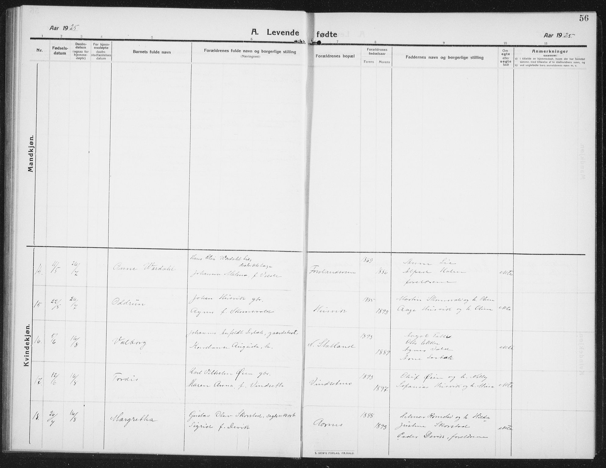 Ministerialprotokoller, klokkerbøker og fødselsregistre - Nord-Trøndelag, SAT/A-1458/774/L0630: Klokkerbok nr. 774C01, 1910-1934, s. 56