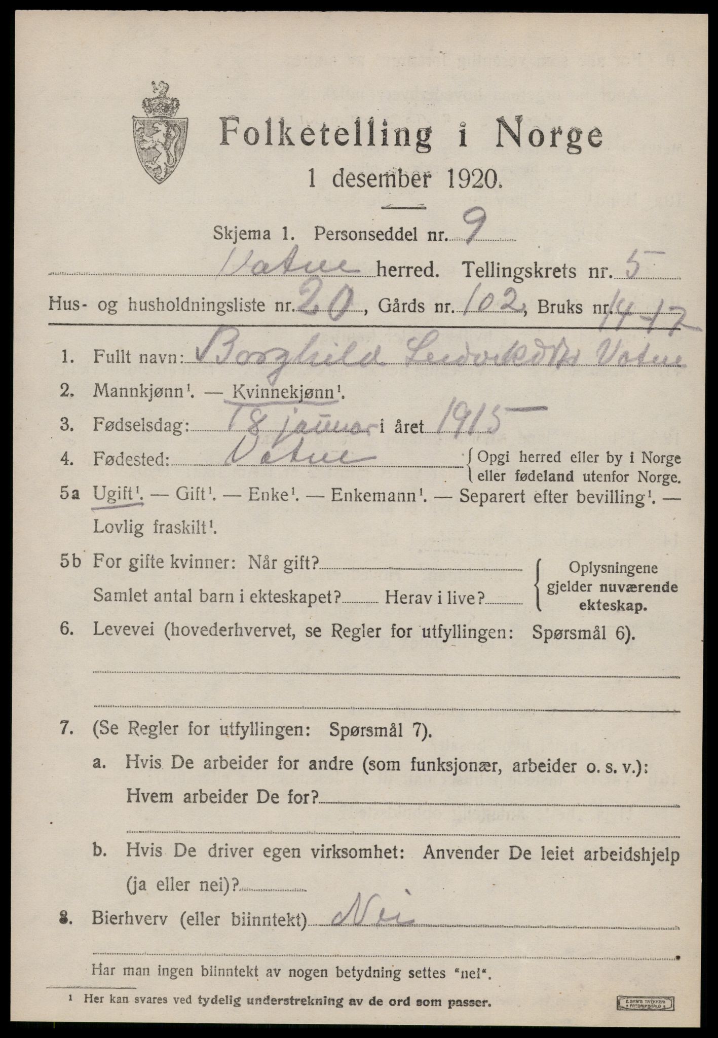 SAT, Folketelling 1920 for 1530 Vatne herred, 1920, s. 2428