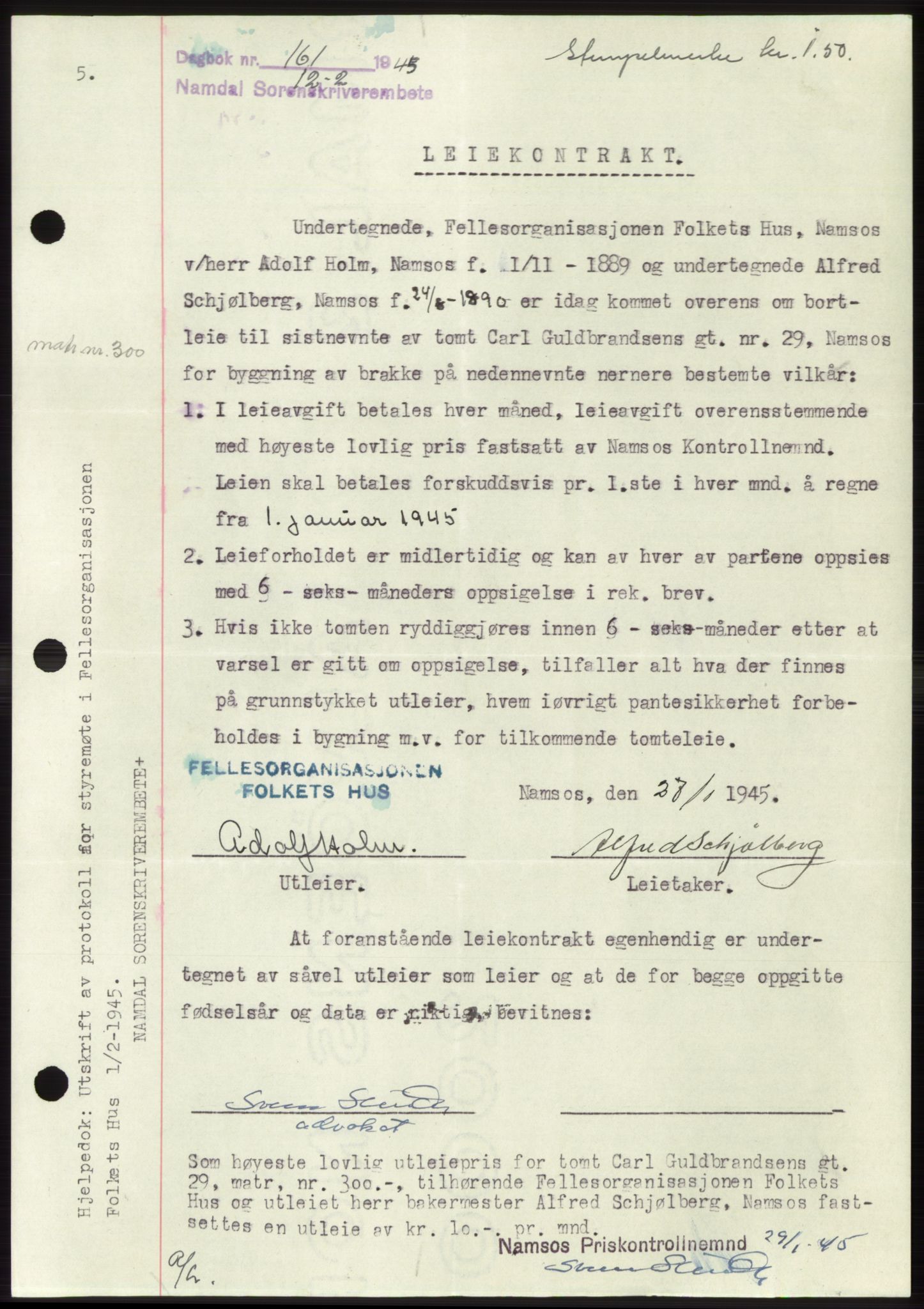 Namdal sorenskriveri, SAT/A-4133/1/2/2C: Pantebok nr. -, 1944-1945, Dagboknr: 161/1945