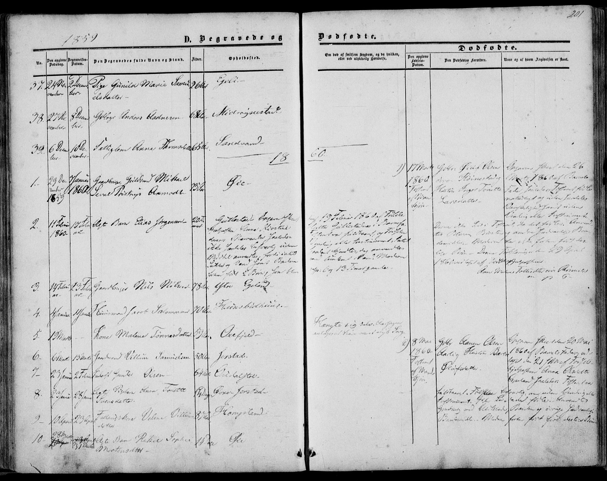 Kvinesdal sokneprestkontor, SAK/1111-0026/F/Fa/Fab/L0006: Ministerialbok nr. A 6, 1857-1869, s. 201