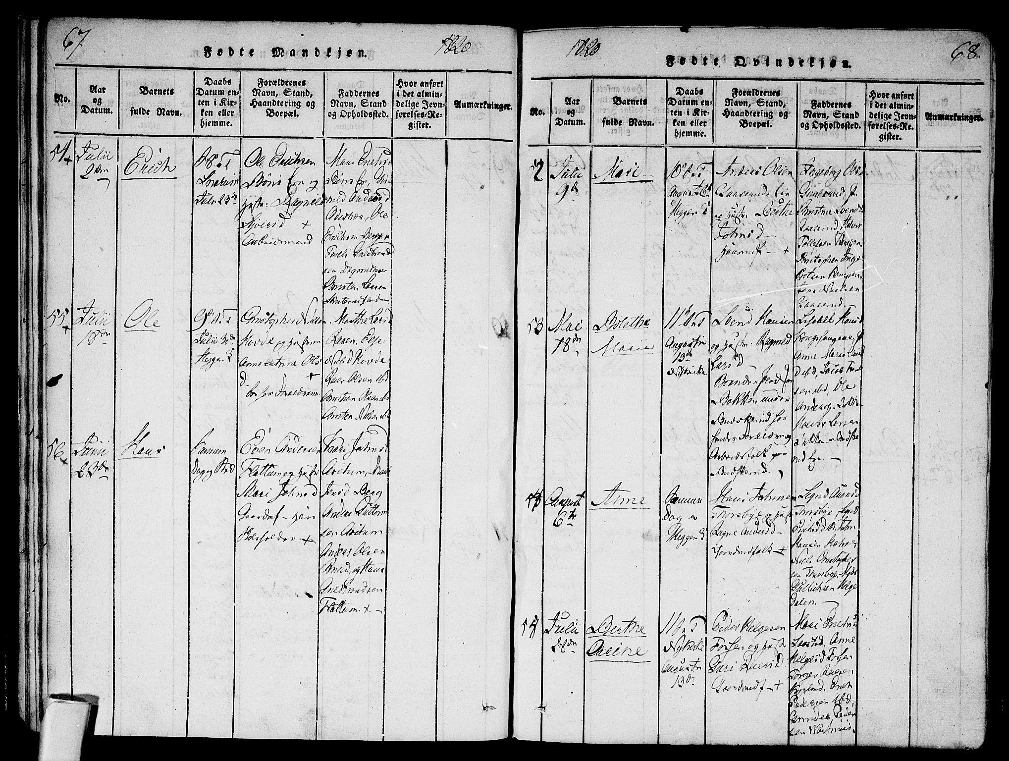 Modum kirkebøker, AV/SAKO-A-234/F/Fa/L0004: Ministerialbok nr. 4, 1818-1824, s. 67-68