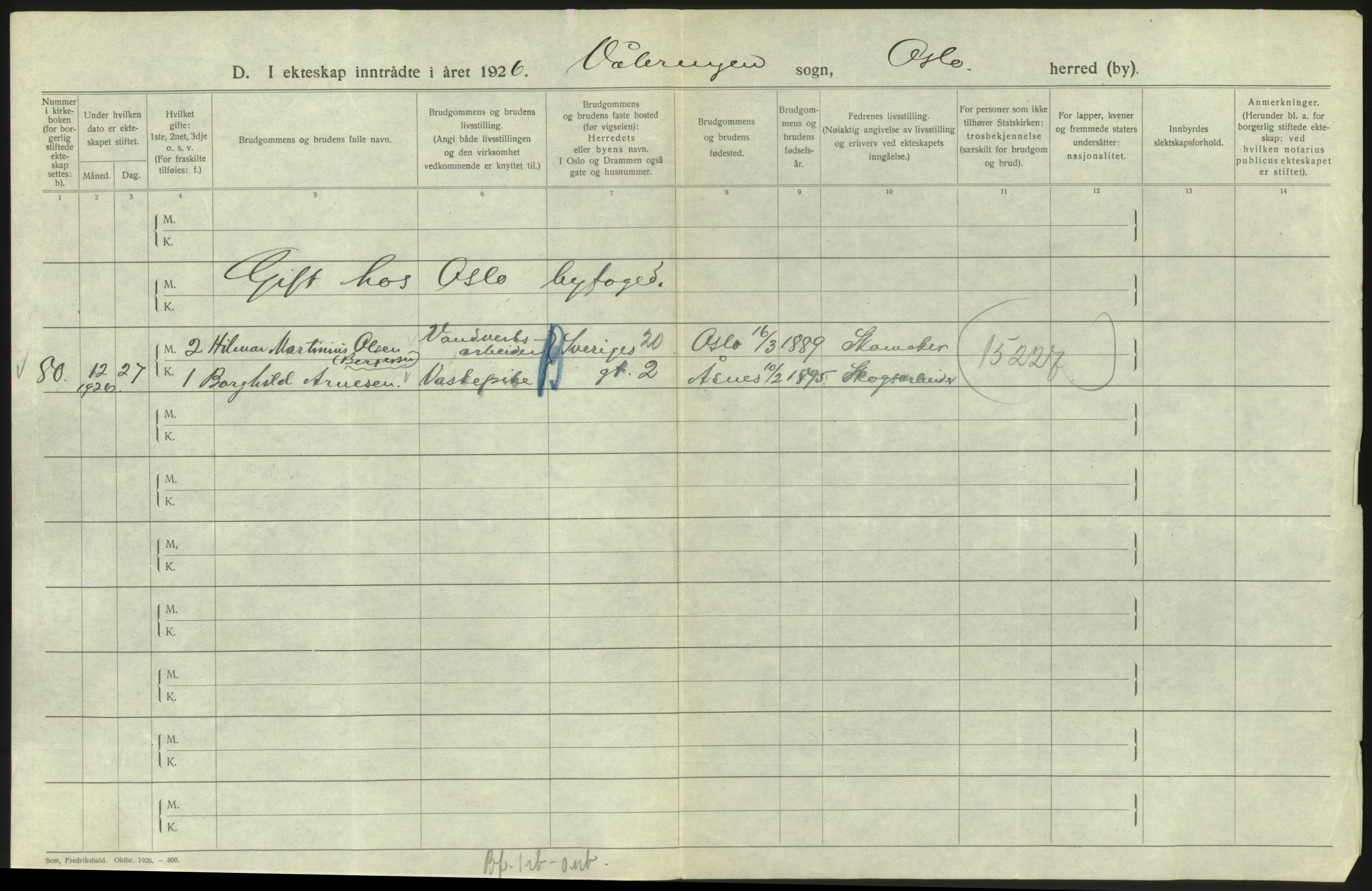 Statistisk sentralbyrå, Sosiodemografiske emner, Befolkning, AV/RA-S-2228/D/Df/Dfc/Dfcf/L0008: Oslo: Gifte, 1926, s. 610