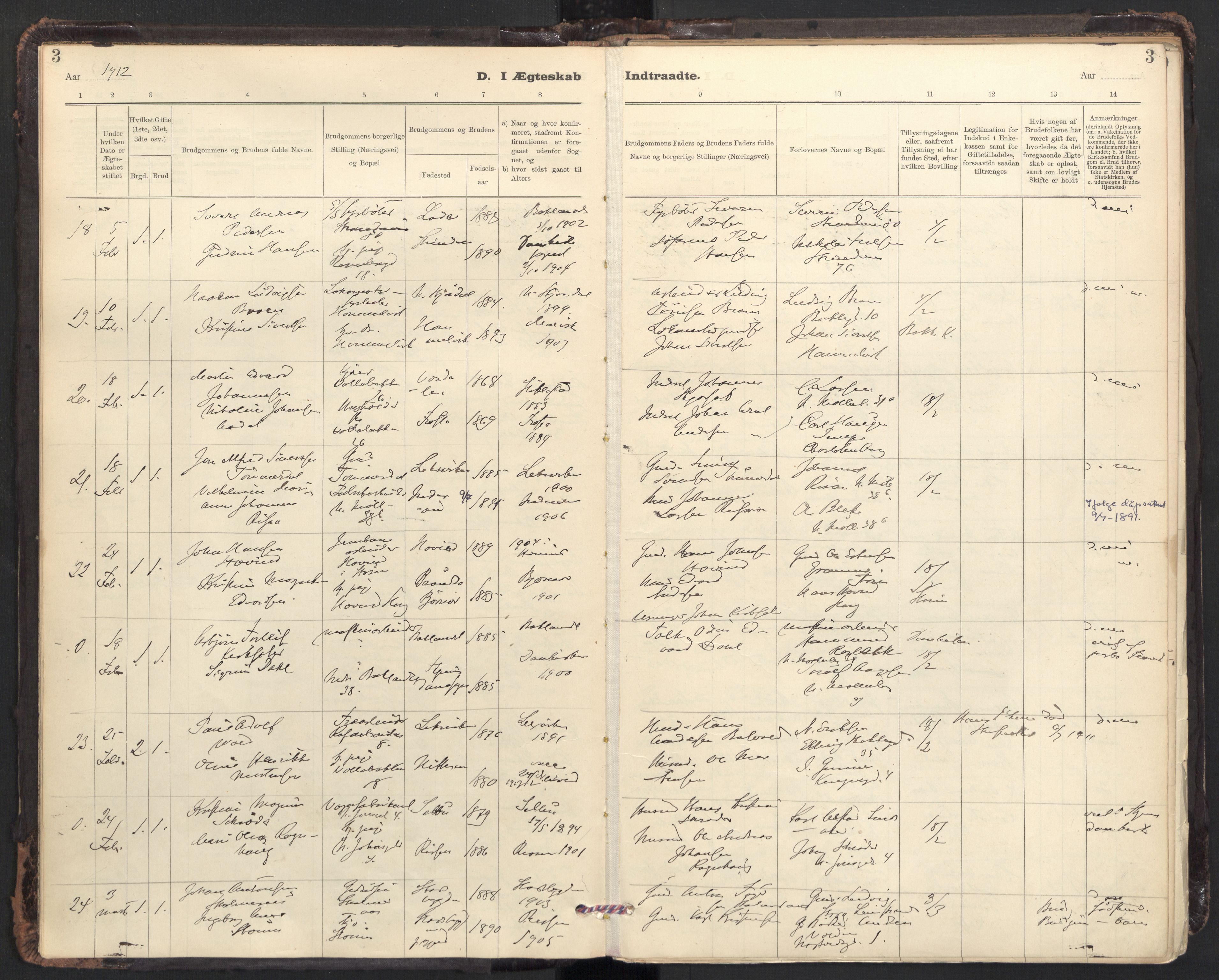 Ministerialprotokoller, klokkerbøker og fødselsregistre - Sør-Trøndelag, SAT/A-1456/604/L0204: Ministerialbok nr. 604A24, 1911-1920, s. 3