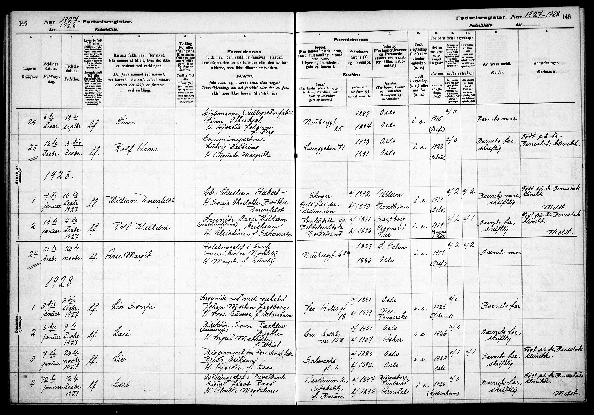 Uranienborg prestekontor Kirkebøker, SAO/A-10877/J/Ja/L0001: Fødselsregister nr. 1, 1916-1930, s. 146