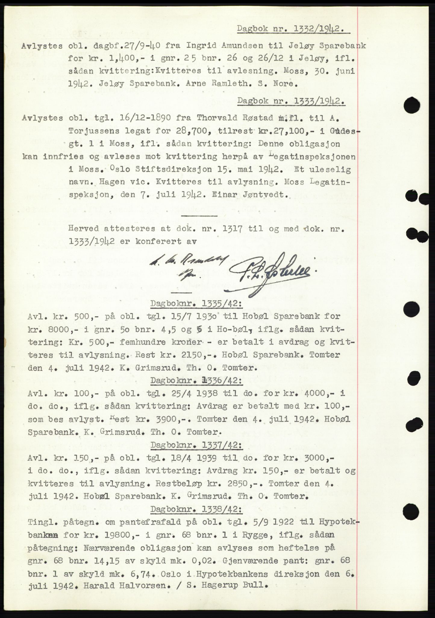 Moss sorenskriveri, SAO/A-10168: Pantebok nr. C10, 1938-1950, Dagboknr: 1332/1942