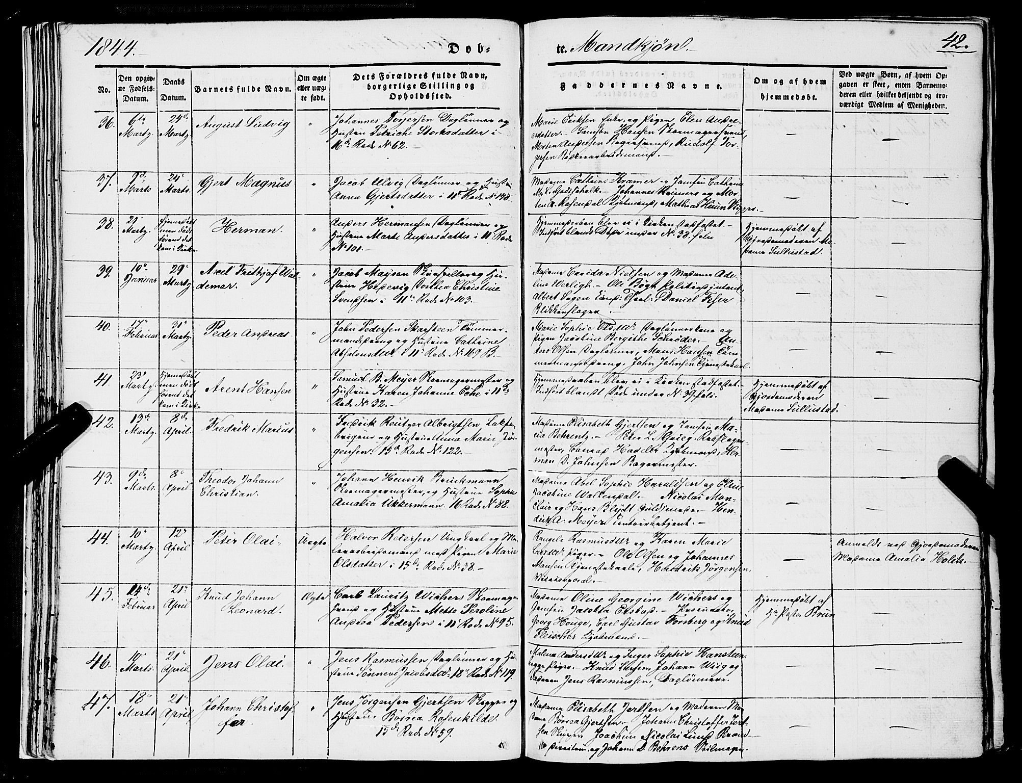 Domkirken sokneprestembete, AV/SAB-A-74801/H/Haa/L0019: Ministerialbok nr. B 2, 1841-1851, s. 42