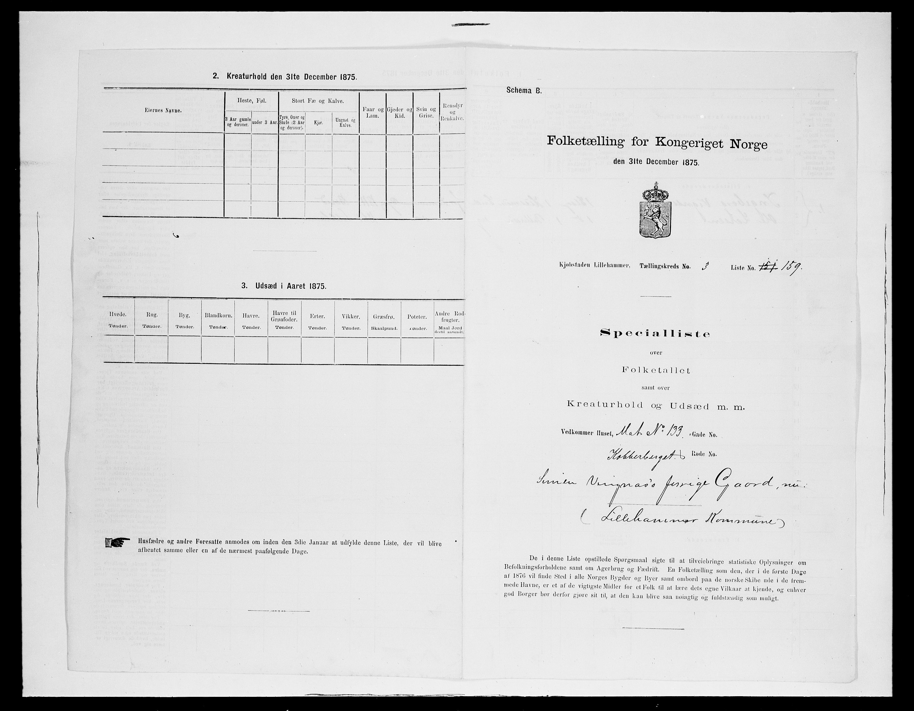 SAH, Folketelling 1875 for 0501B Fåberg prestegjeld, Lillehammer kjøpstad, 1875, s. 354