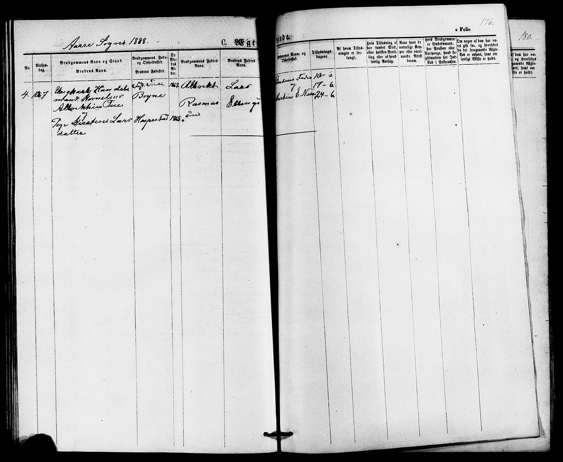Klepp sokneprestkontor, AV/SAST-A-101803/001/3/30BB/L0003: Klokkerbok nr. B 3, 1876-1888, s. 176