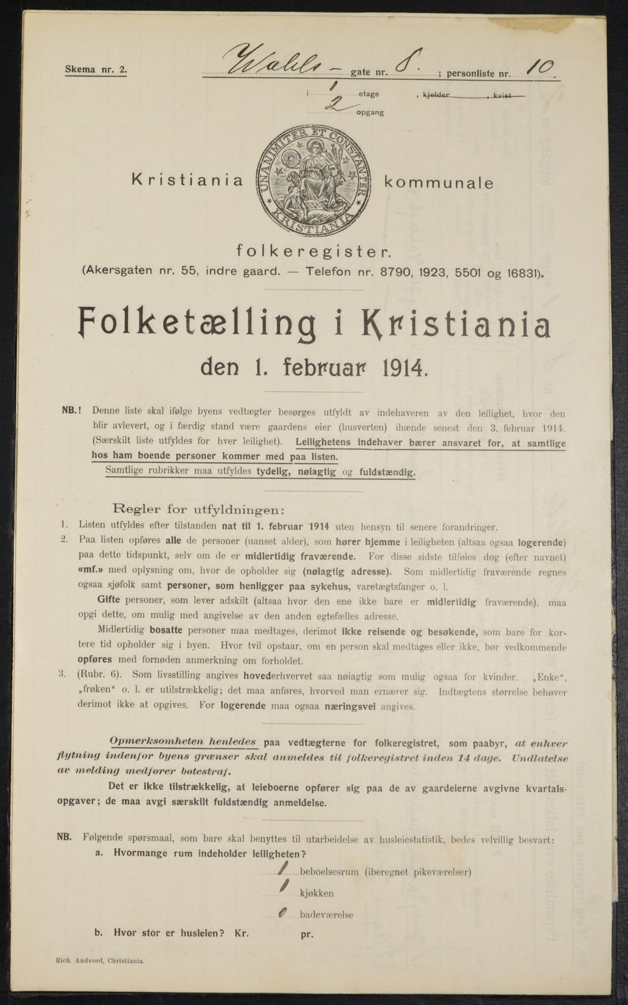 OBA, Kommunal folketelling 1.2.1914 for Kristiania, 1914, s. 122608