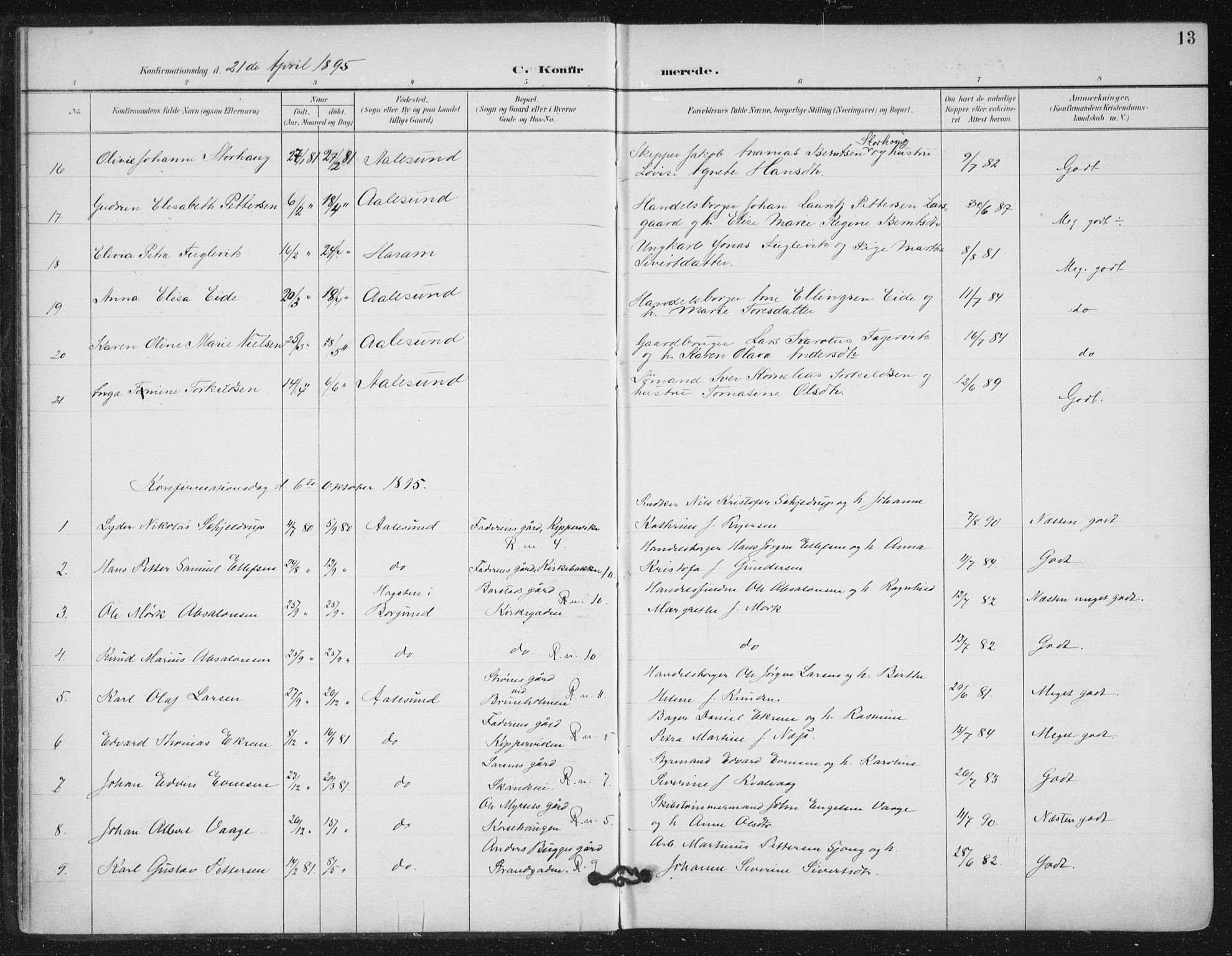 Ministerialprotokoller, klokkerbøker og fødselsregistre - Møre og Romsdal, SAT/A-1454/529/L0457: Ministerialbok nr. 529A07, 1894-1903, s. 13