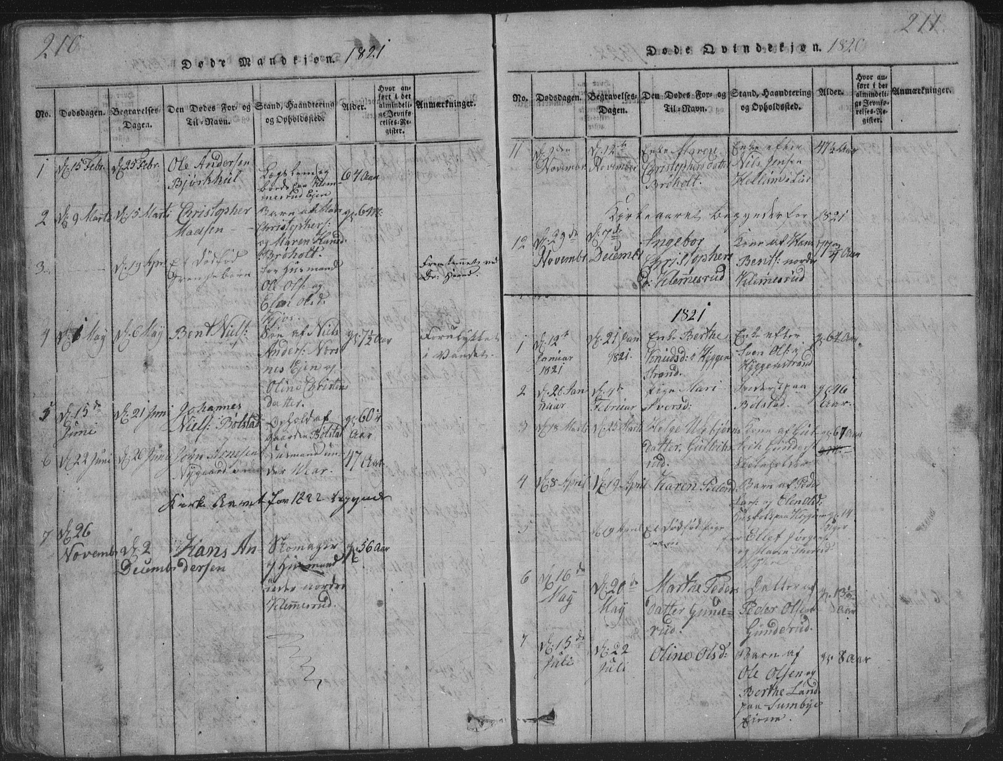 Røyken kirkebøker, AV/SAKO-A-241/G/Ga/L0003: Klokkerbok nr. 3, 1814-1856, s. 210-211