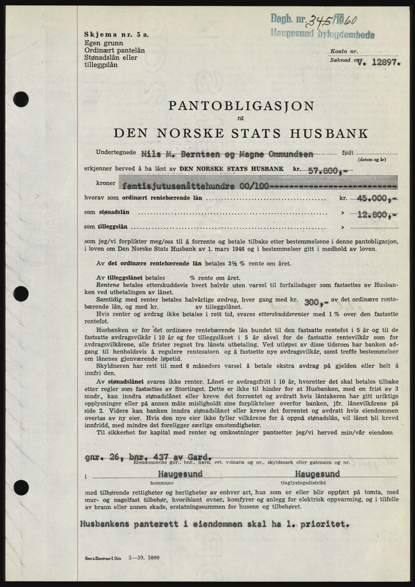 Haugesund tingrett, SAST/A-101415/01/II/IIC/L0046: Pantebok nr. B 46, 1960-1960, Dagboknr: 345/1960