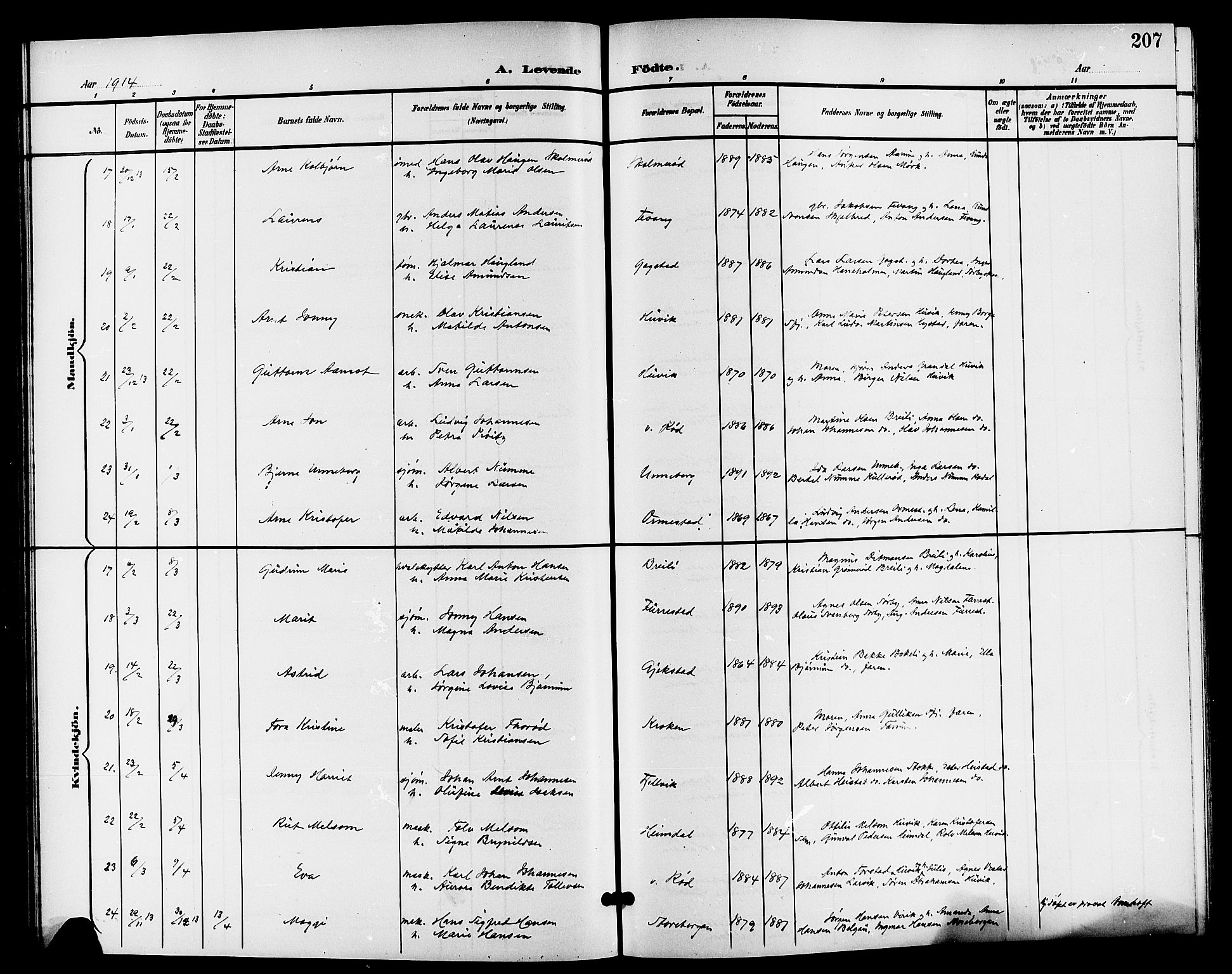 Sandar kirkebøker, AV/SAKO-A-243/G/Ga/L0002: Klokkerbok nr. 2, 1900-1915, s. 207