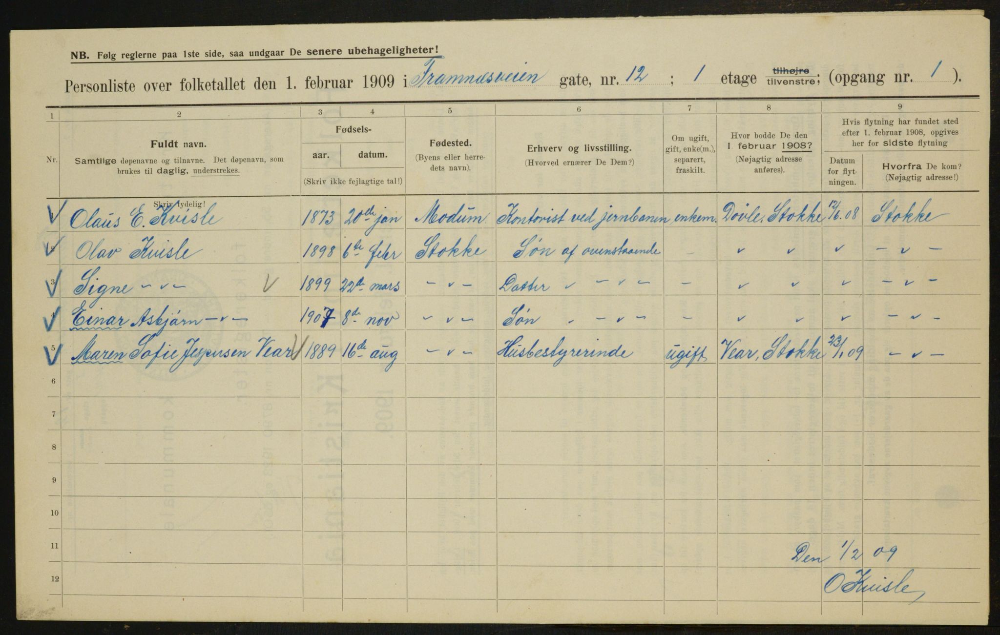 OBA, Kommunal folketelling 1.2.1909 for Kristiania kjøpstad, 1909, s. 23085